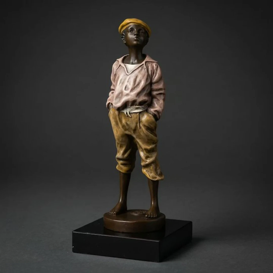 Statue, “De fluiter” 20.5 cm - 20.5 cm - Bronze, Marble