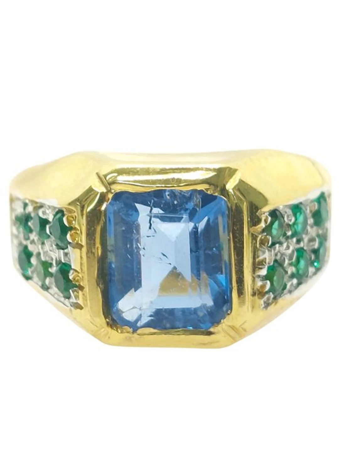 No reserve price - Ring - 9 kt. Silver, Yellow gold Sapphire - Emerald