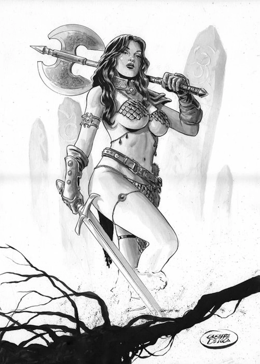 De Luca, Giuseppe - 1 Original drawing - Red Sonja