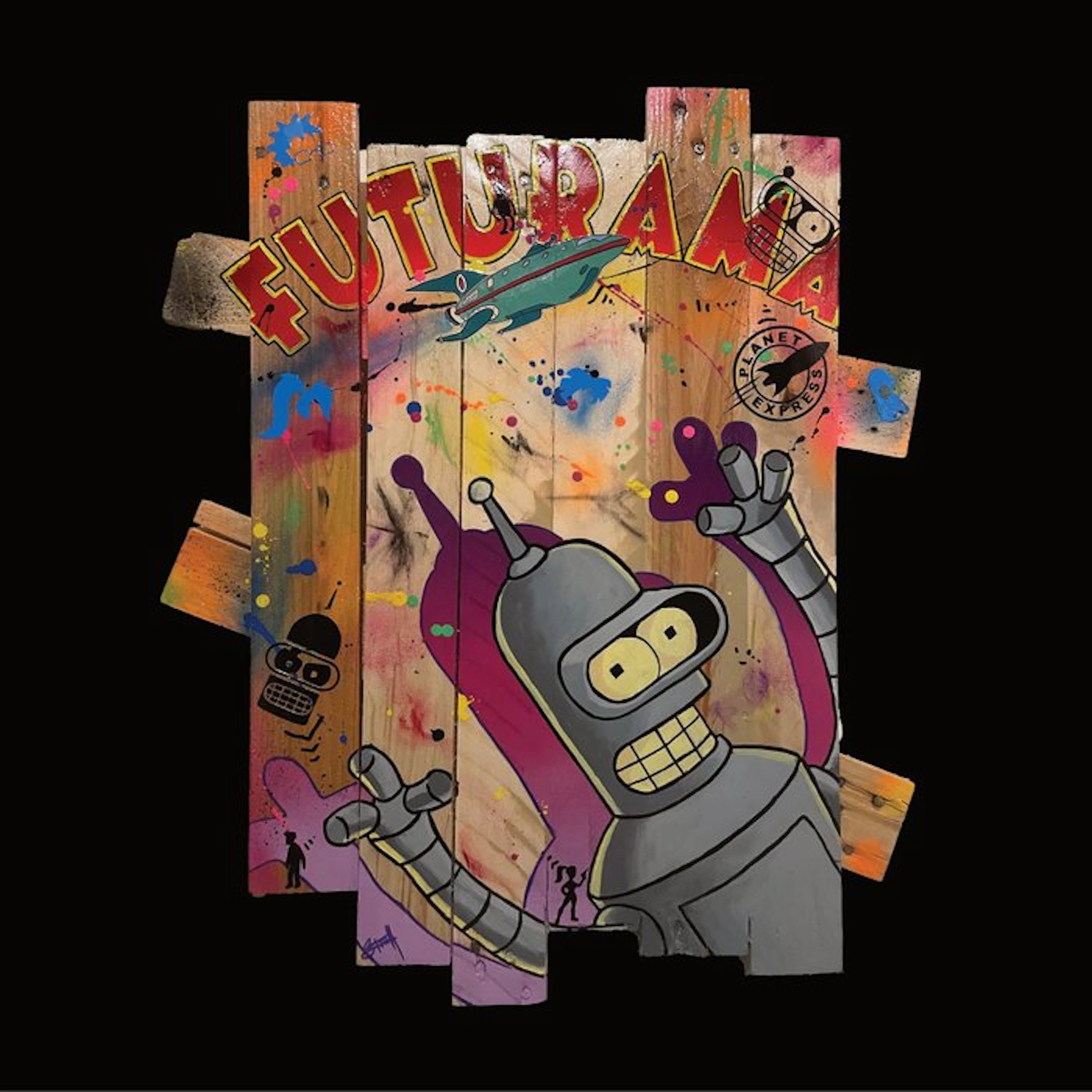 Vincent STREIFF - Le Robot Rebelle – Tableau Pop Art sur bois de palette