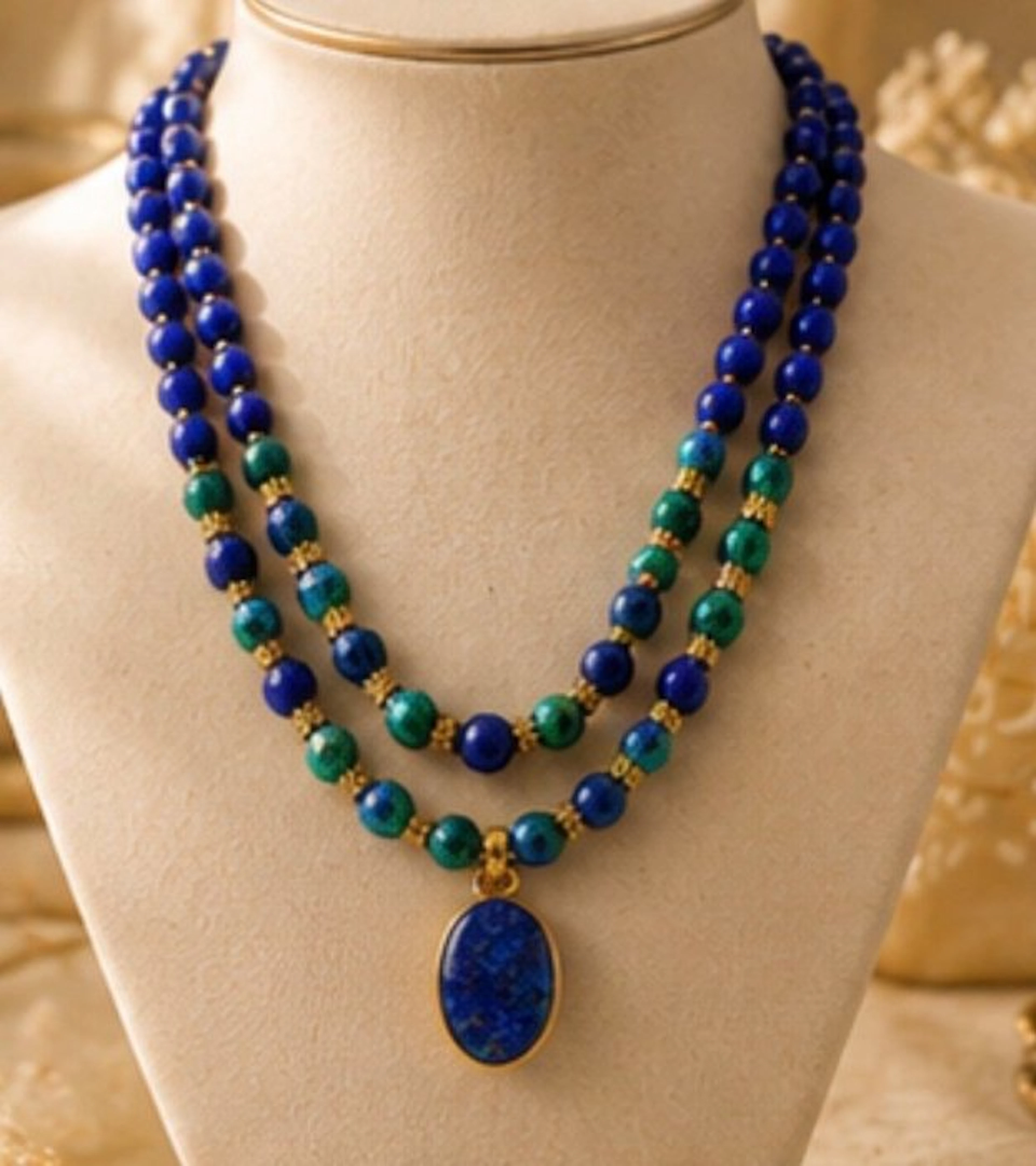 Refined Lapis Lazuli & Malachite Stone Two-Necklace Set. 155Gr - Necklace