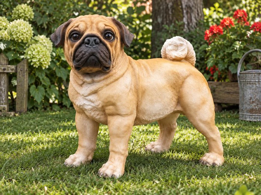 Statue, staande mops hond bruin - 35 cm - polyresin