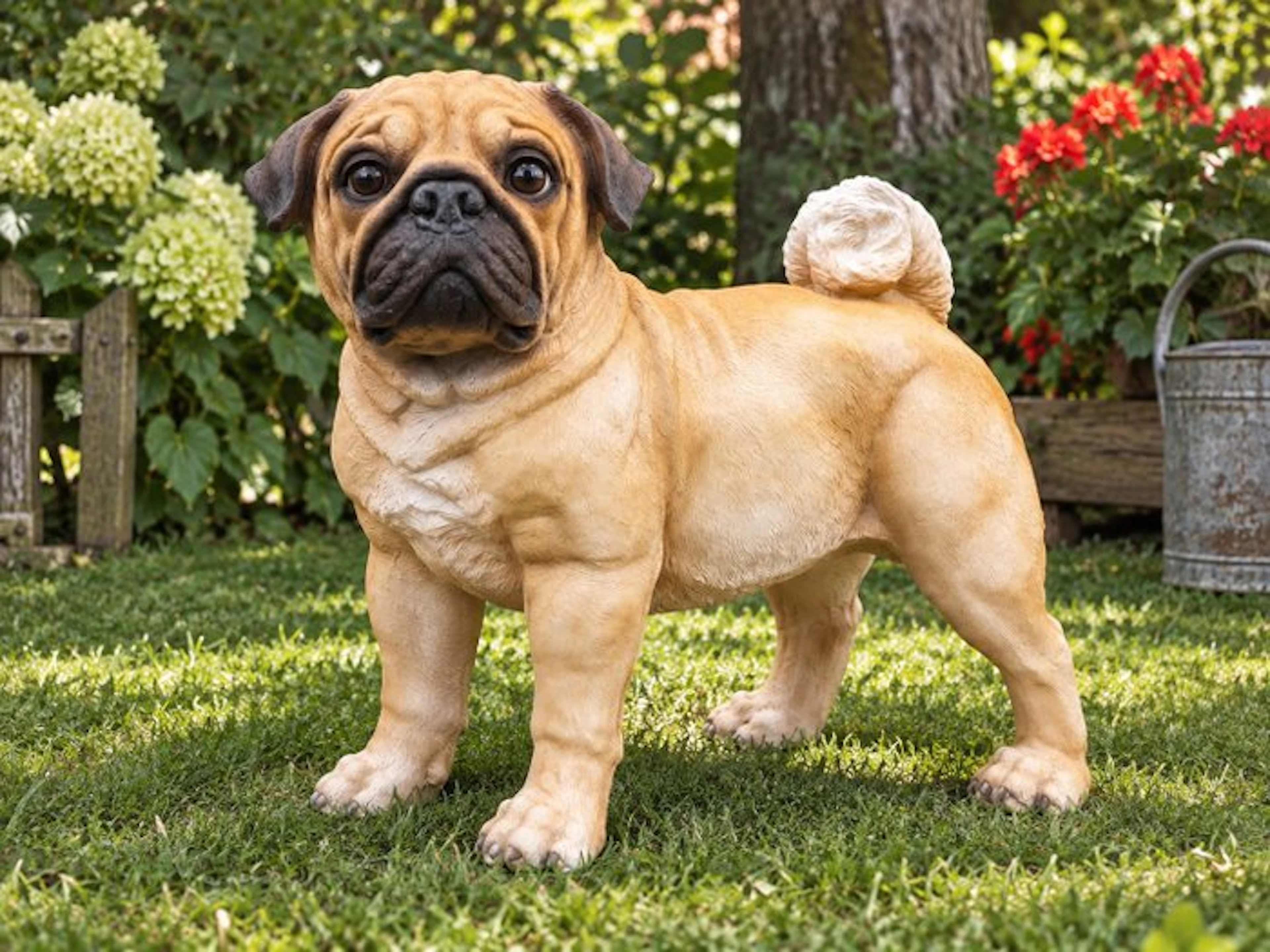 Statue, staande mops hond bruin - 35 cm - polyresin