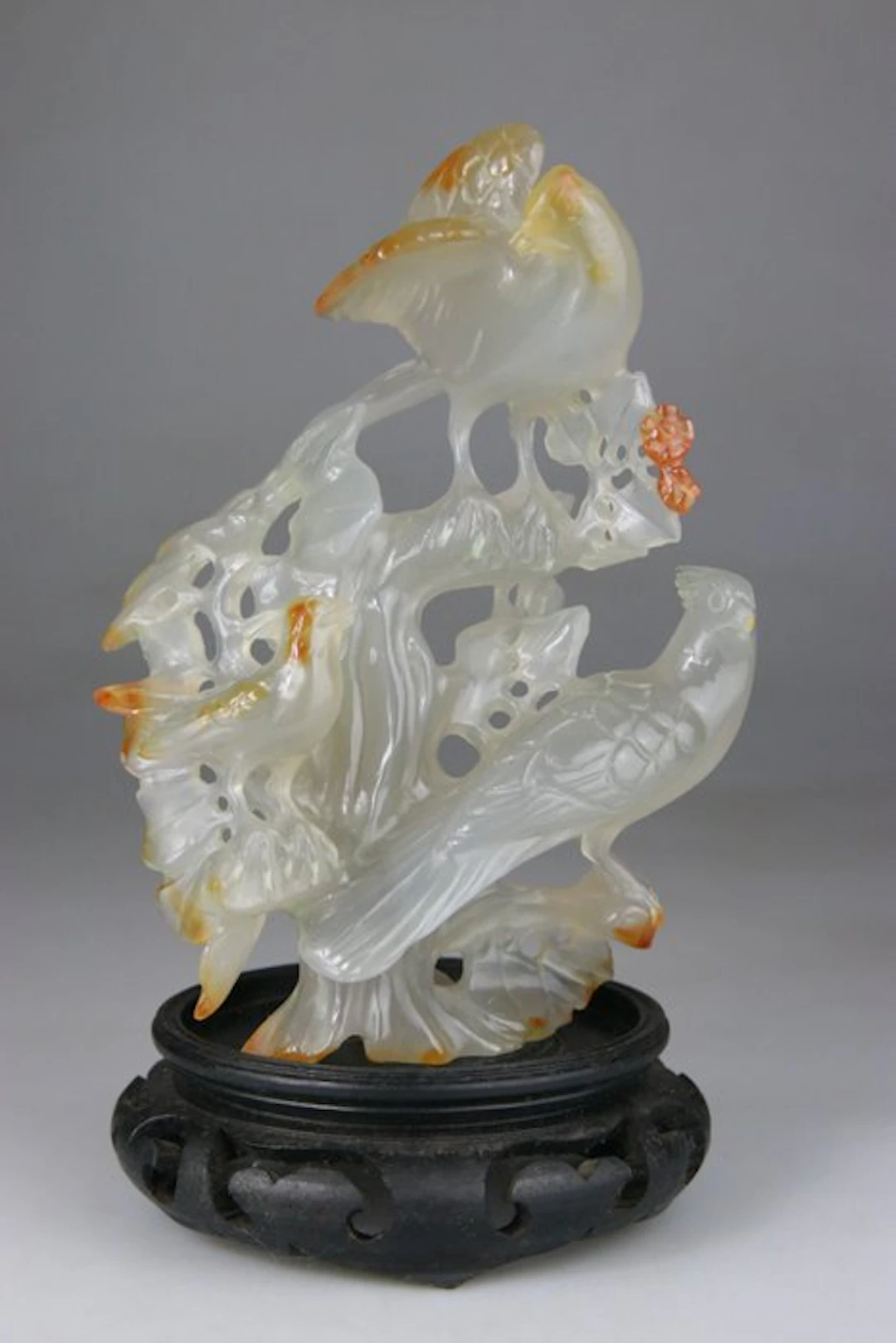 Sculpture - Statuette - Bird Branches - wooden base - Agate