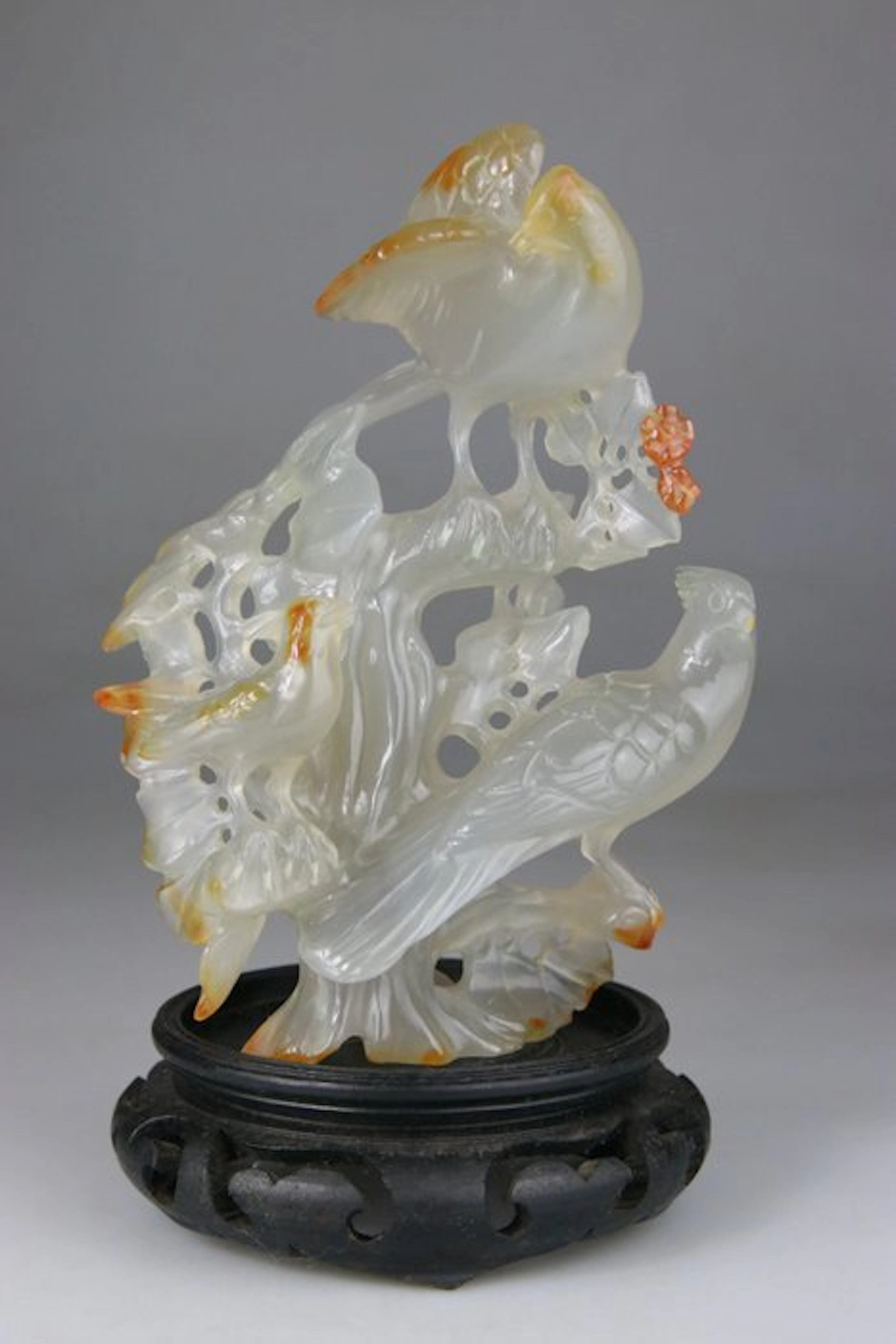 Sculpture - Statuette - Bird Branches - wooden base - Agate