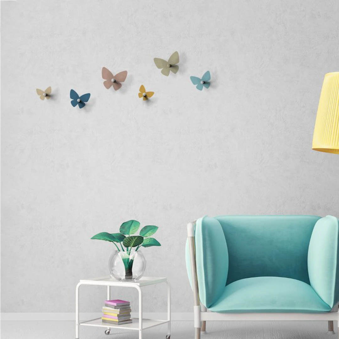 Set of coat hooks (6) - Color 02 - Acrylic glass - Butterfly collection 02