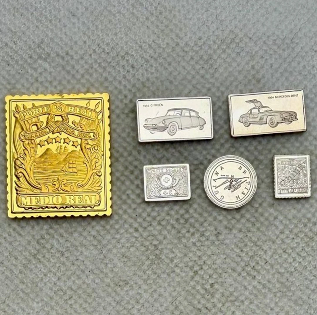 orld. Lote 6 lingotes plata (bano oro 24 k), patina natural (No reserve price)
