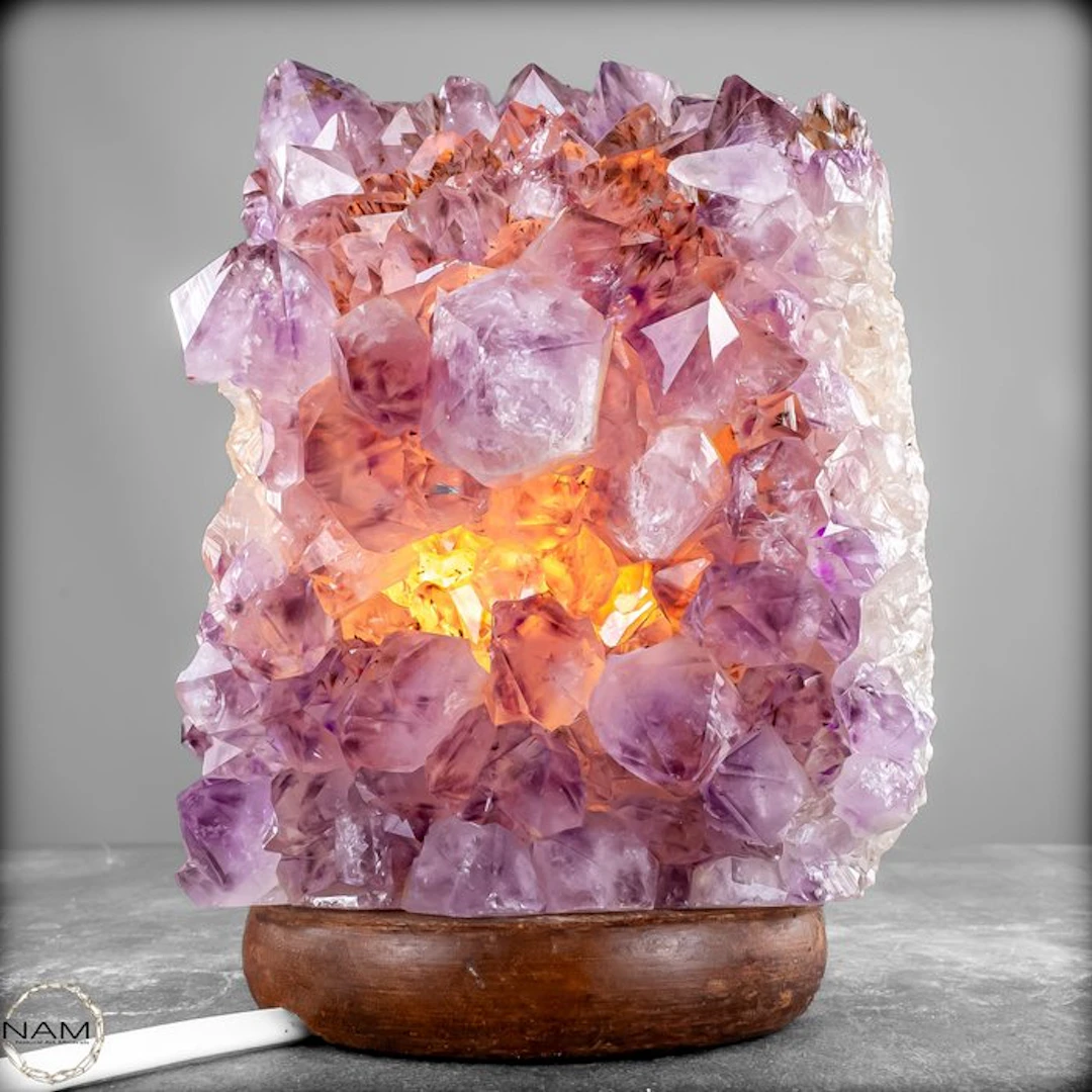 Natural amethyst lamp on a wooden stand- 2397.33 g