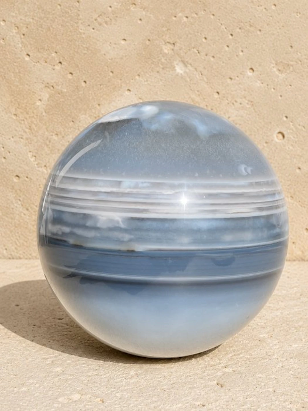 Sphere "Neptune" in natural banded agate with druzy –...