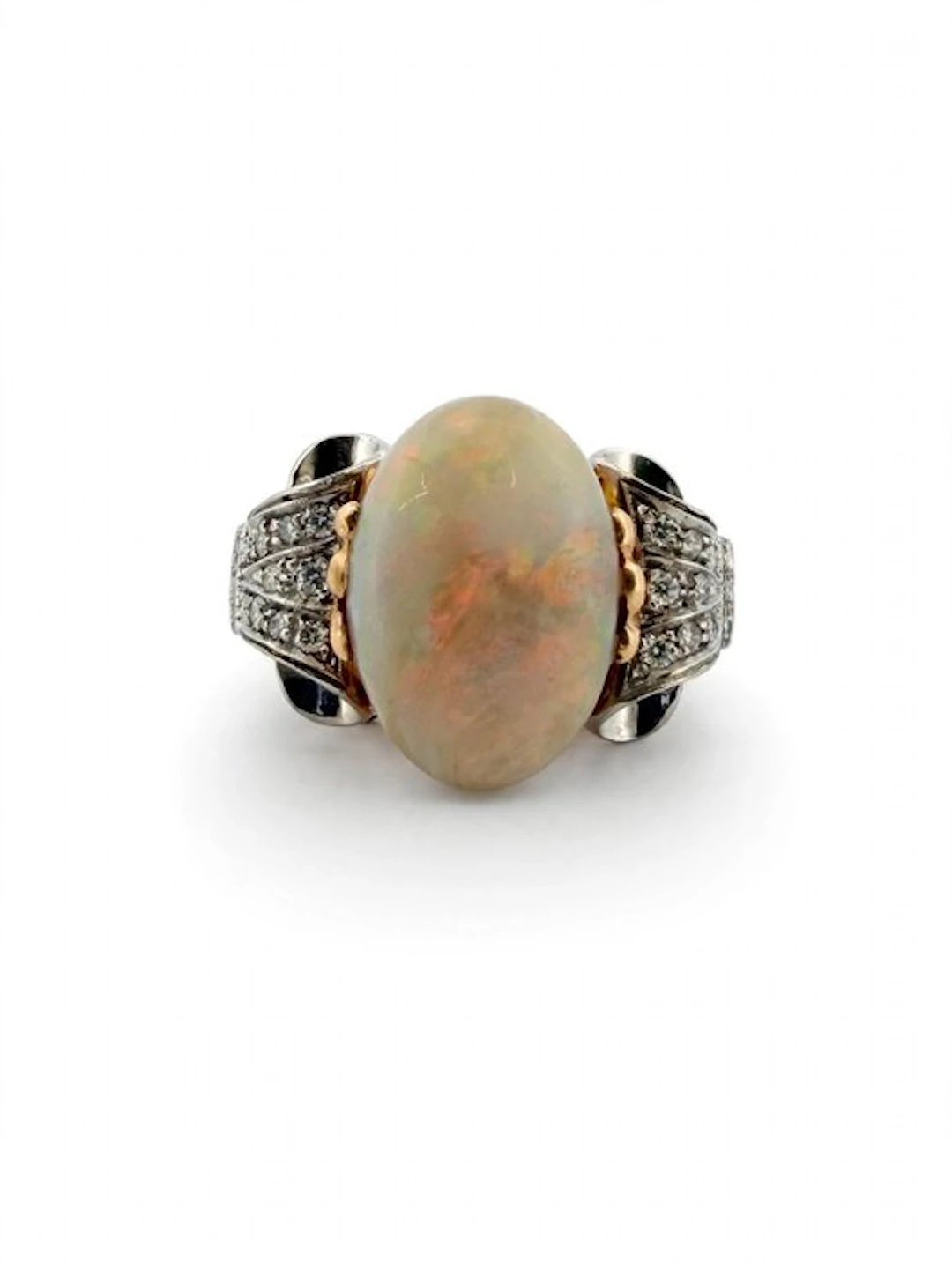Ring - 18 kt. Yellow gold, White gold Opal - Diamond