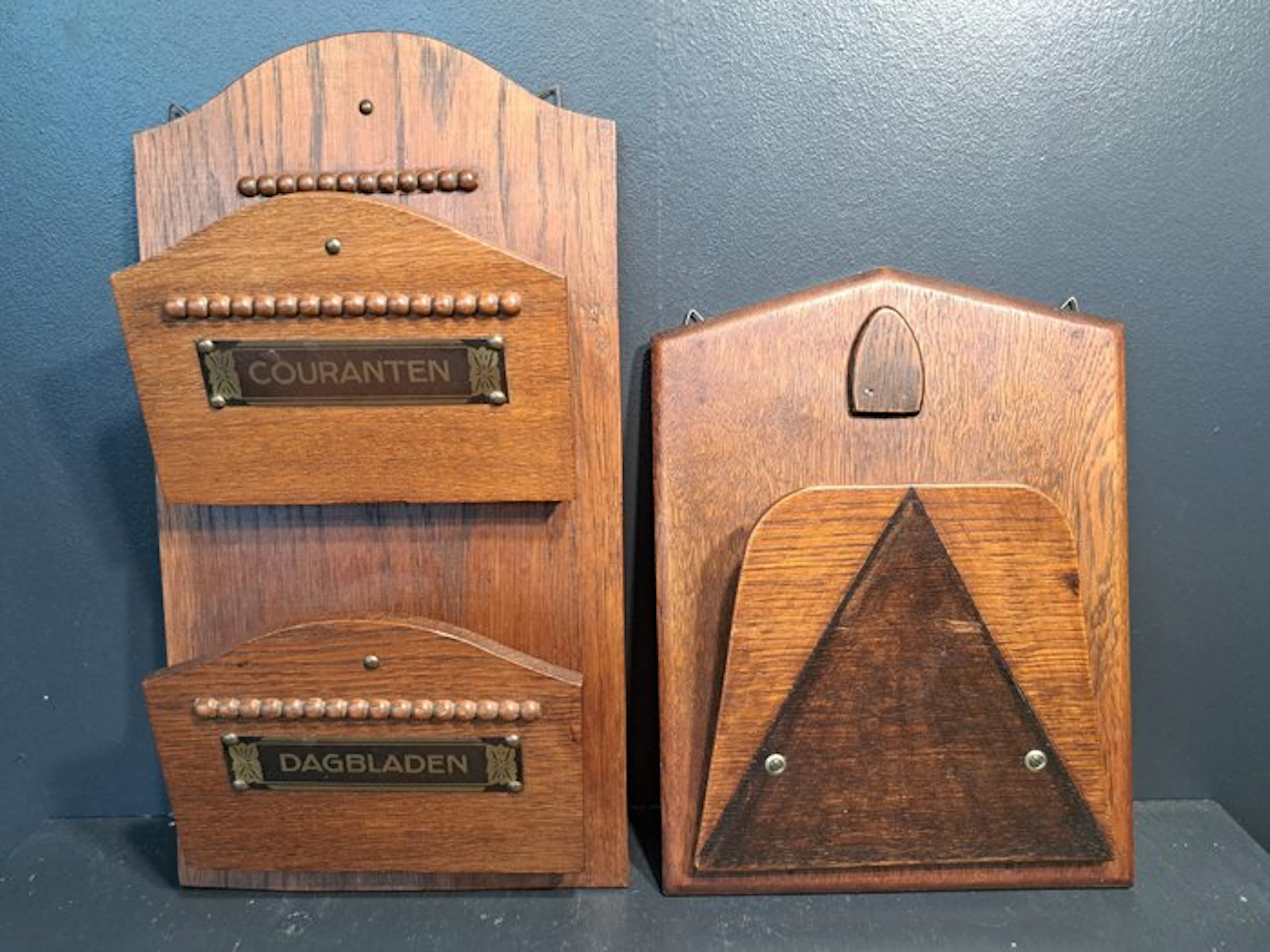 Magazine rack (2) - Wood, Brass - Two reading holders
