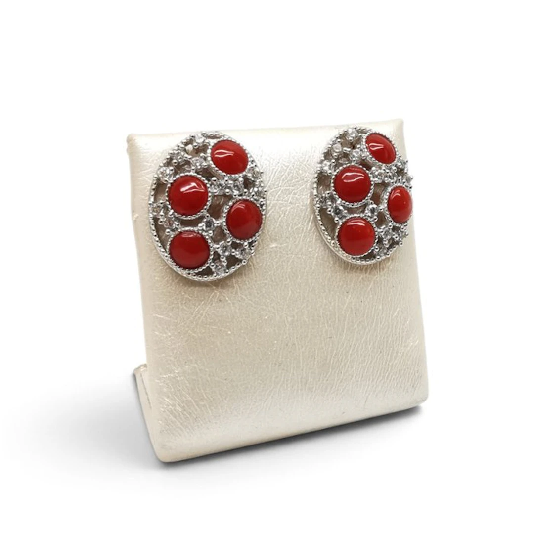 Coral - Silver - Earrings - Italian craftsmanship