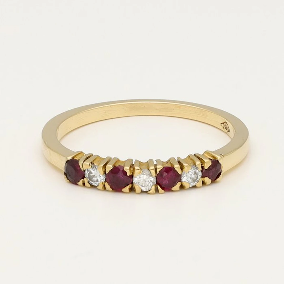 Ring - 18 kt. Yellow gold Diamond (Natural) - Ruby