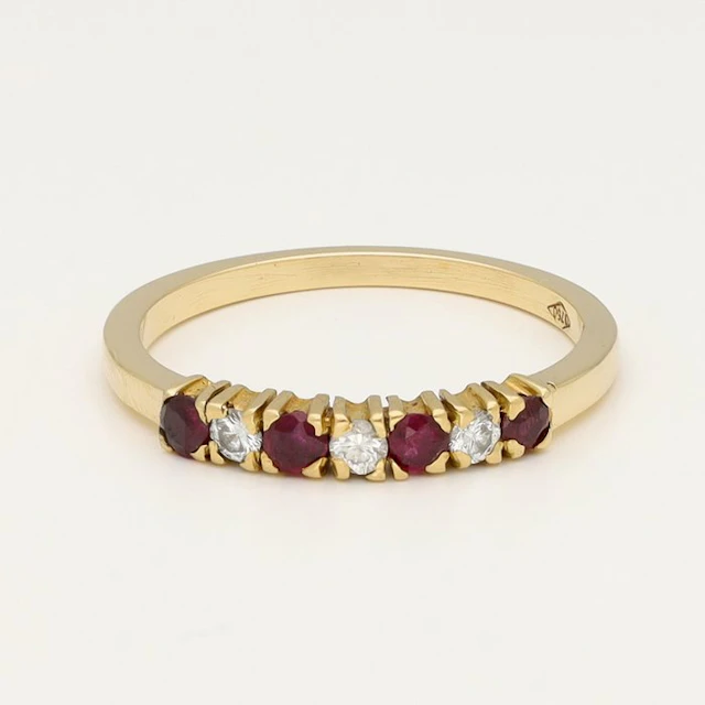 Ring - 18 kt. Yellow gold Diamond (Natural) - Ruby