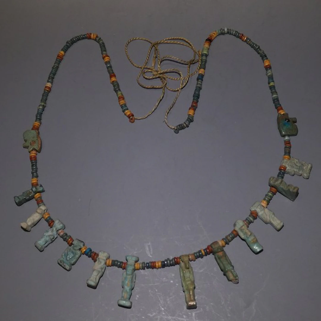 Ancient Egyptian Faience Necklace with god amulets