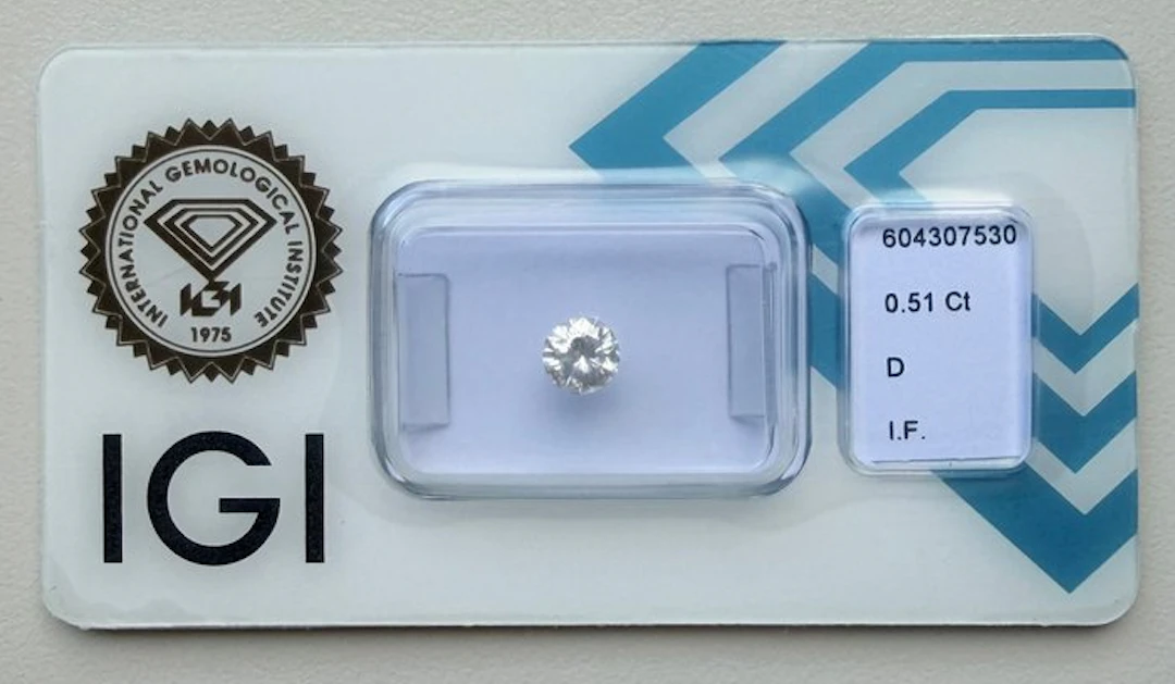 1 pcs Diamond (Natural) - 0.51 ct - Round - D...