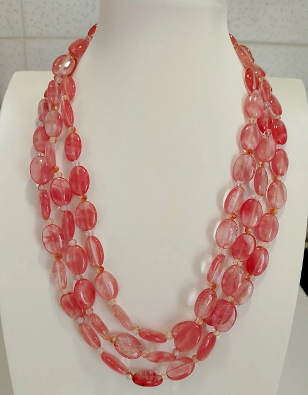 Natural Pink Agate Necklace Long beautiful necklace - Necklace - HEALING STRESS