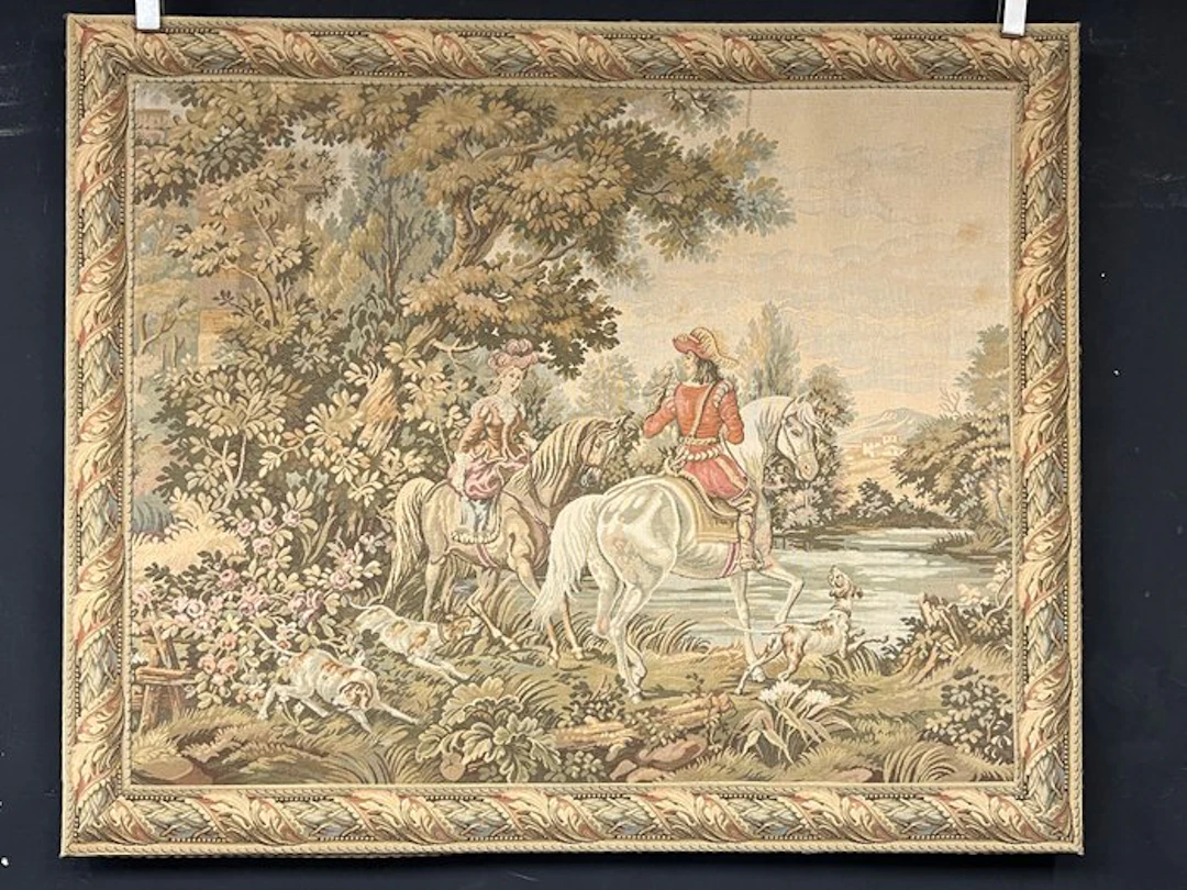 Gobelin Wandteppich - Reiter mit Jagdszene im Barock Stil...