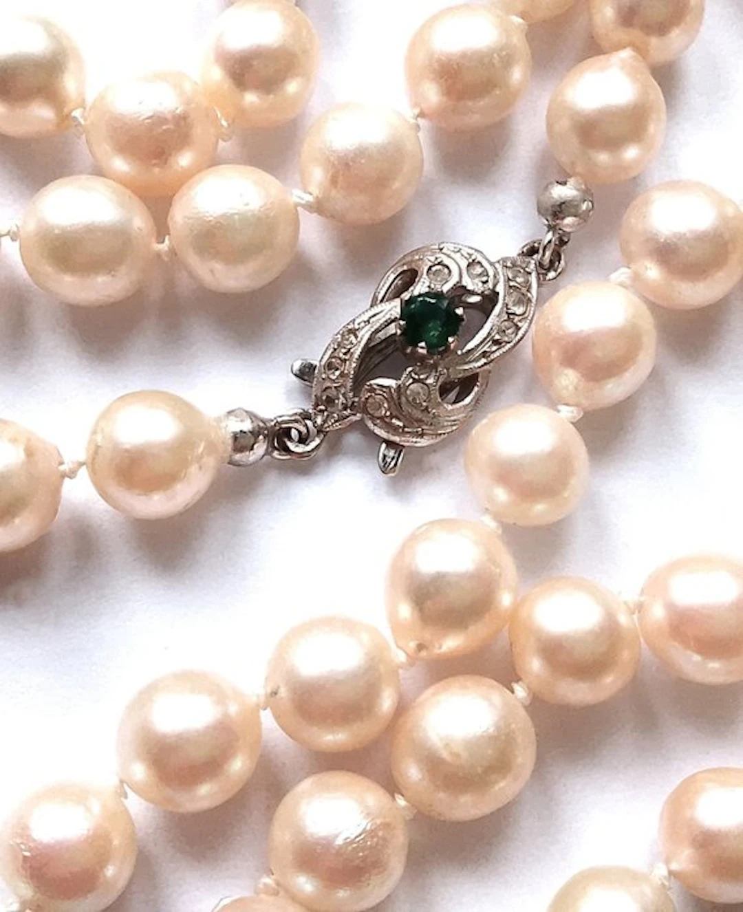 String of beads 18 kt white gold - Akoya pearls - natural...