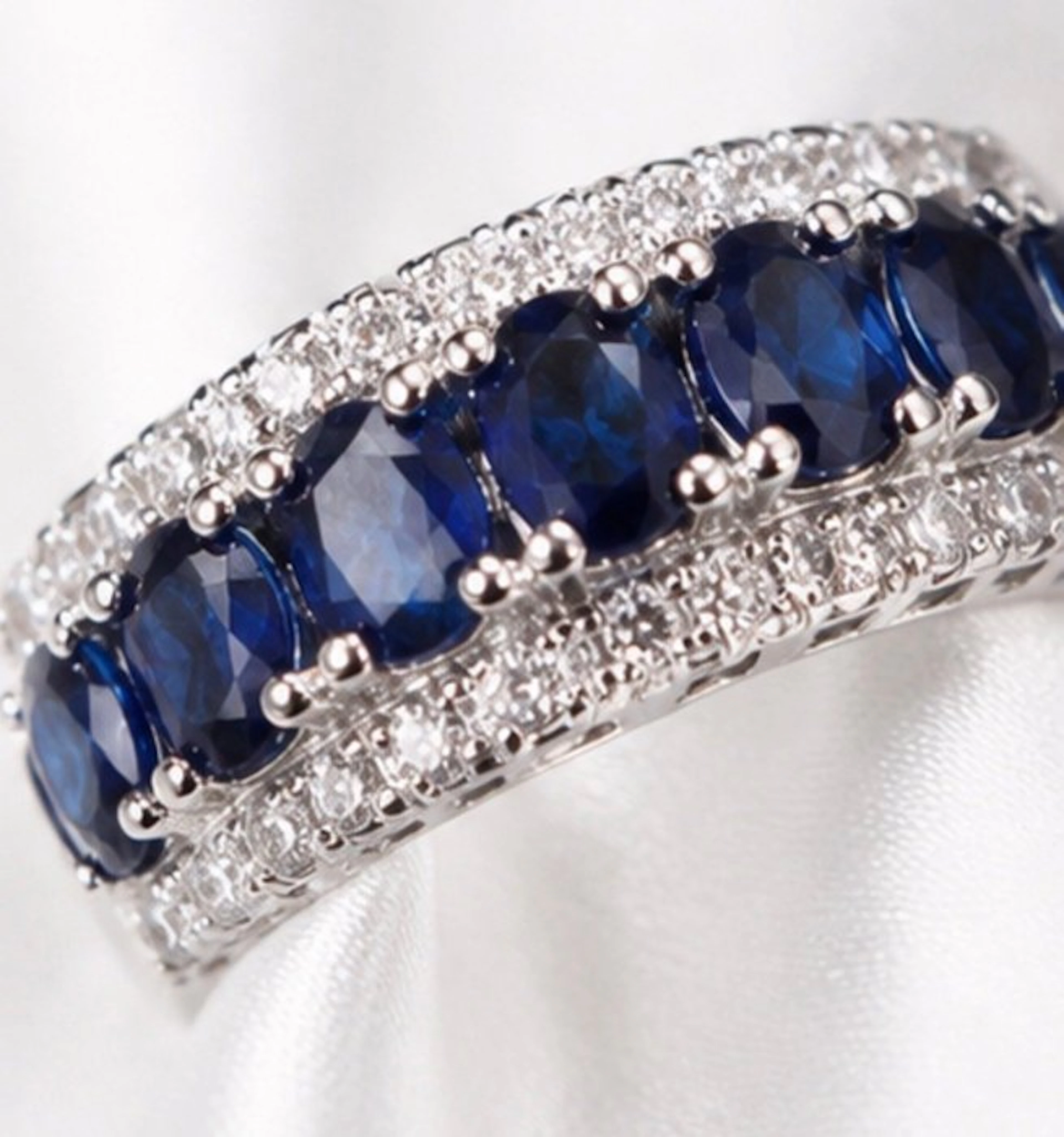 925 Sterling Silver Blue Sapphire Crystal Ring with Sparkling Stones