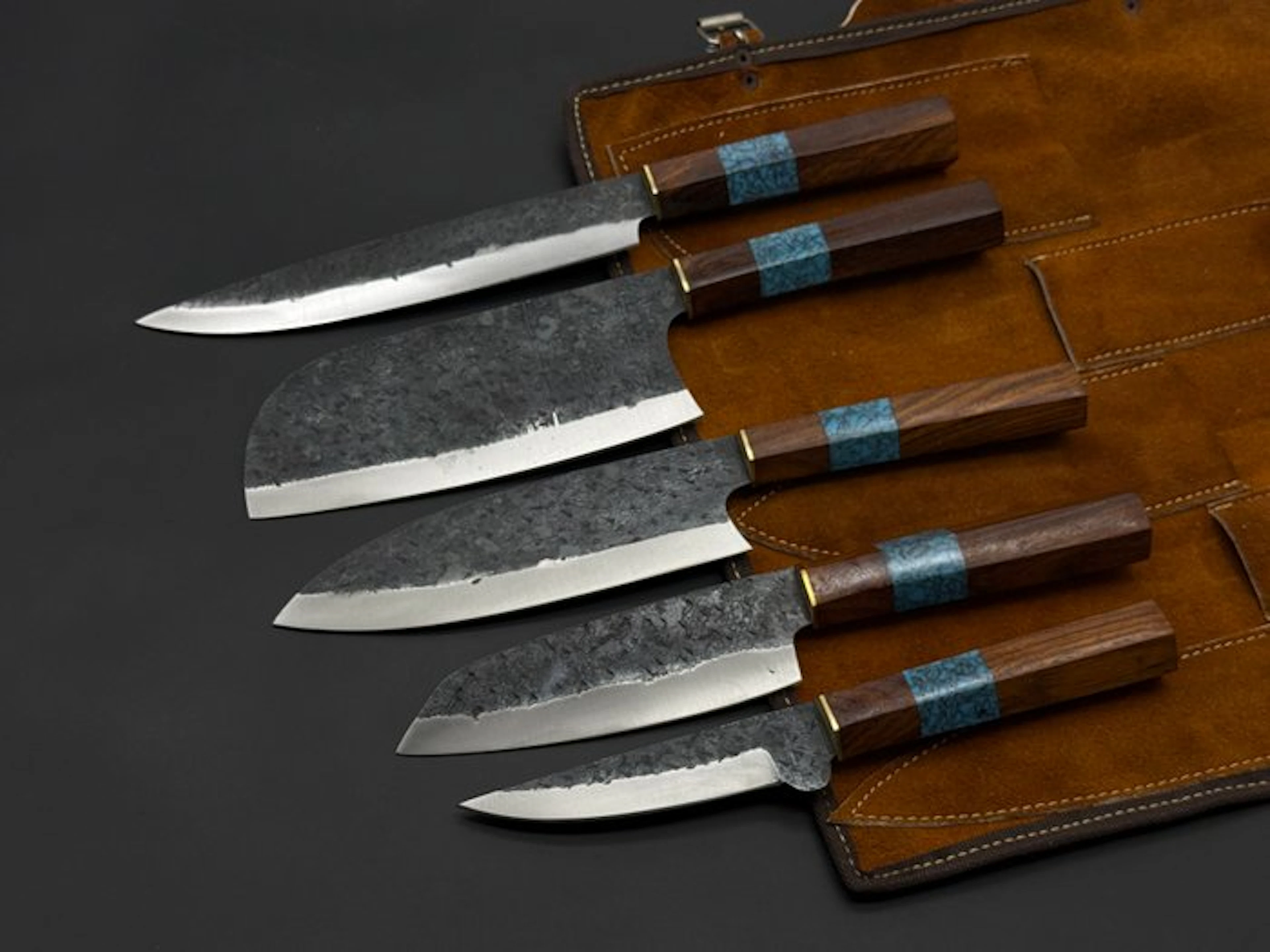 Japanese Style Kitchen Knife SET With Leather BAG...
