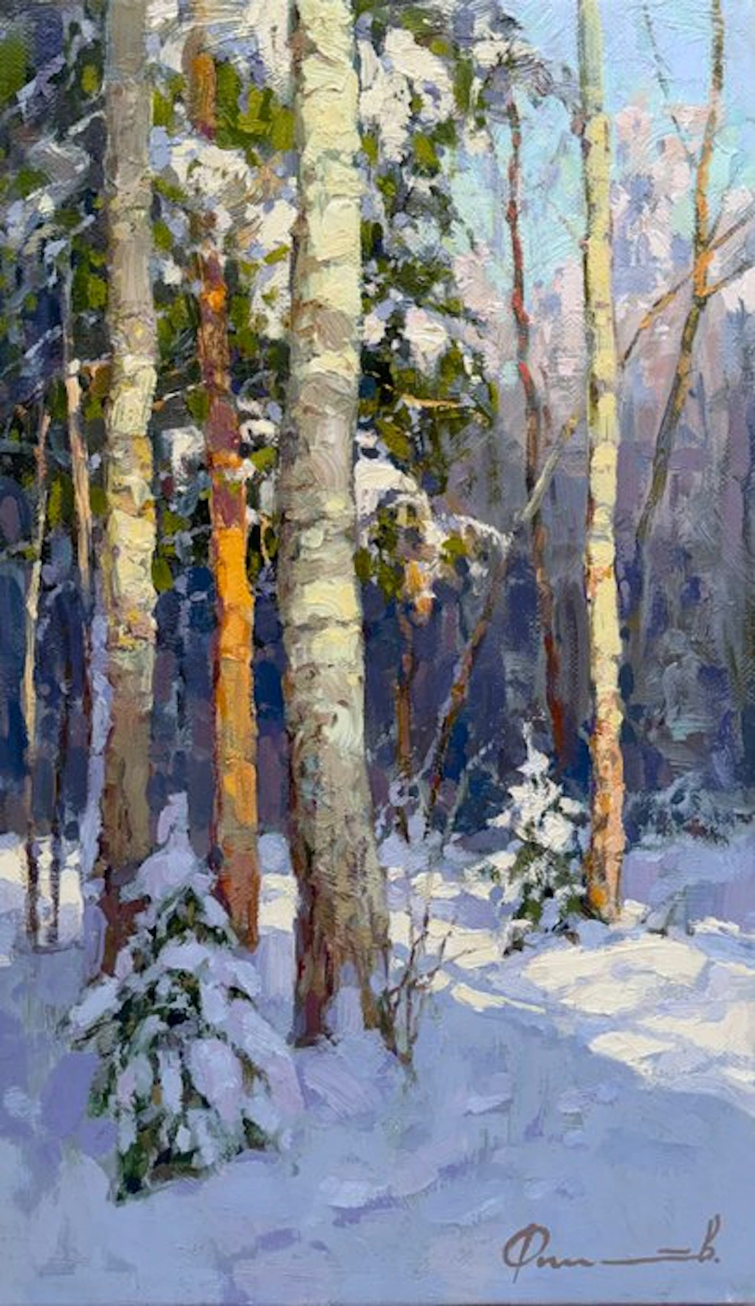 Sergei Flitov (1964) - Soleil de Mars au coeur de la Forêt enneigée
