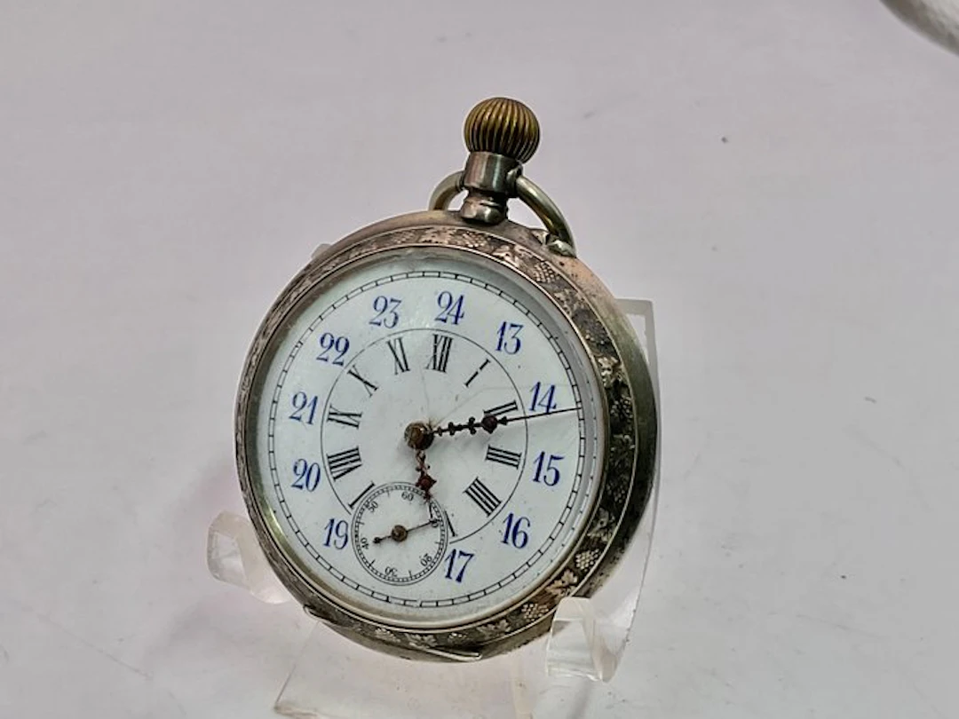 Cilindro Argento . Quadrante 12/24 ore . 1900 . - 1850-1900