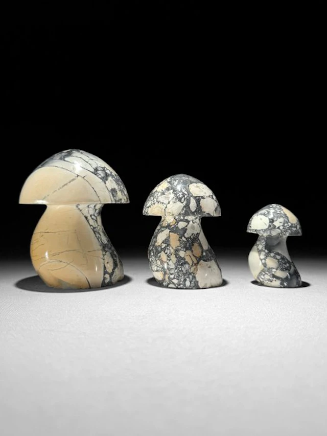 NO RESERVE PRICE - Wonderful set of 3 Maligano Jasper Mushrooms- 1500 g