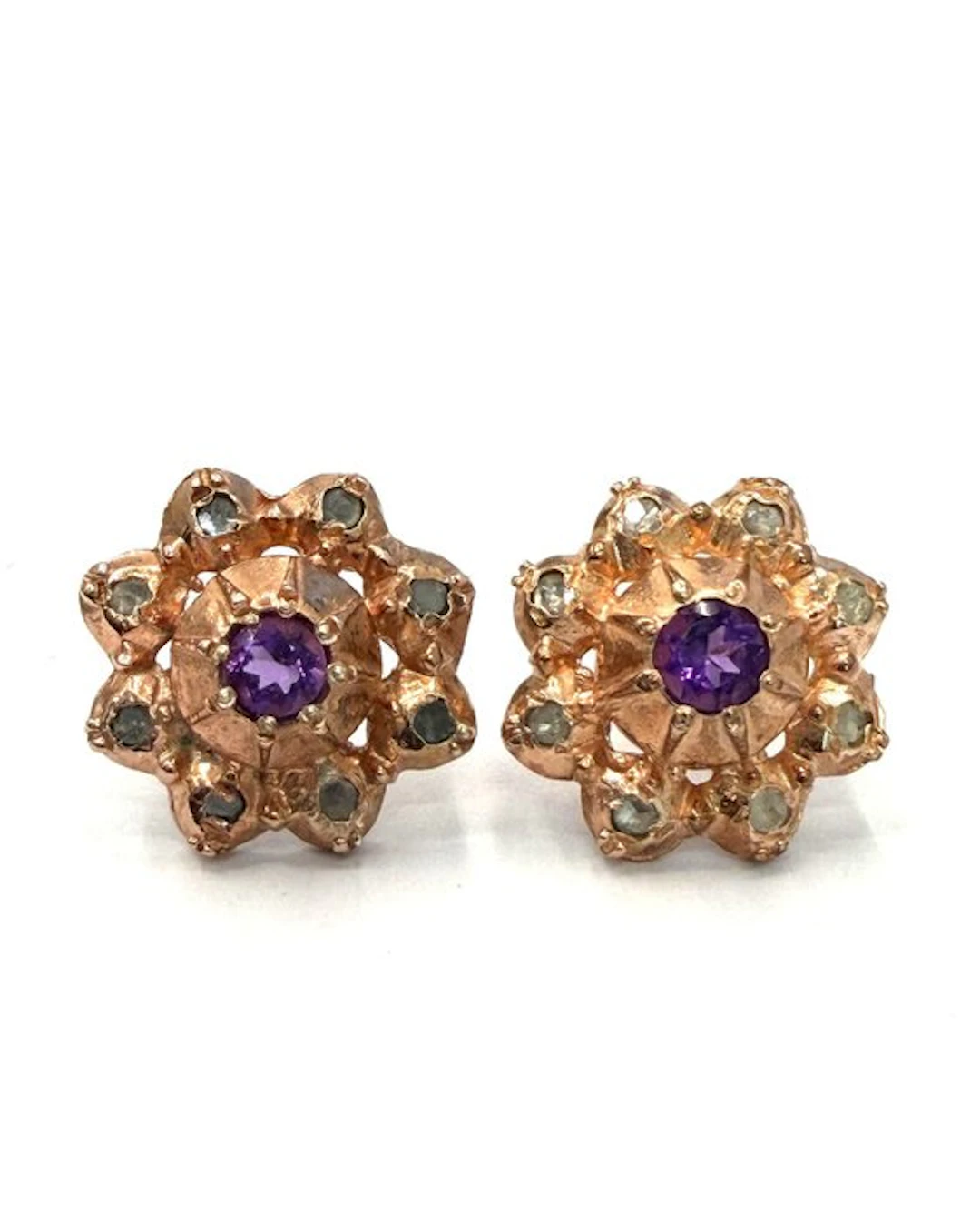 No reserve price - Earrings - 9 kt. Rose gold, Silver Spinel - Diamond