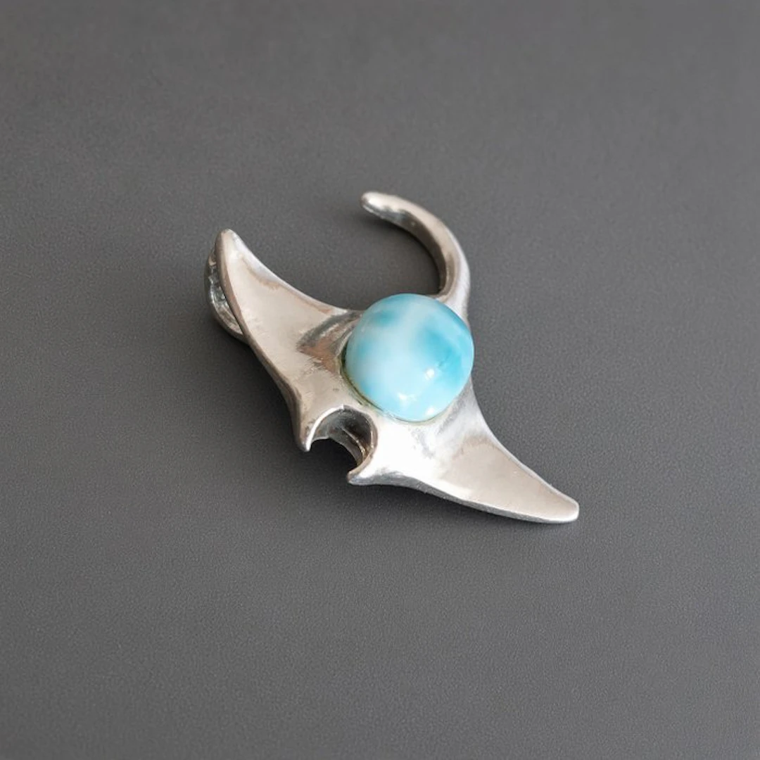 LARIMAR. Set in solid 925 rhodium-plated silver