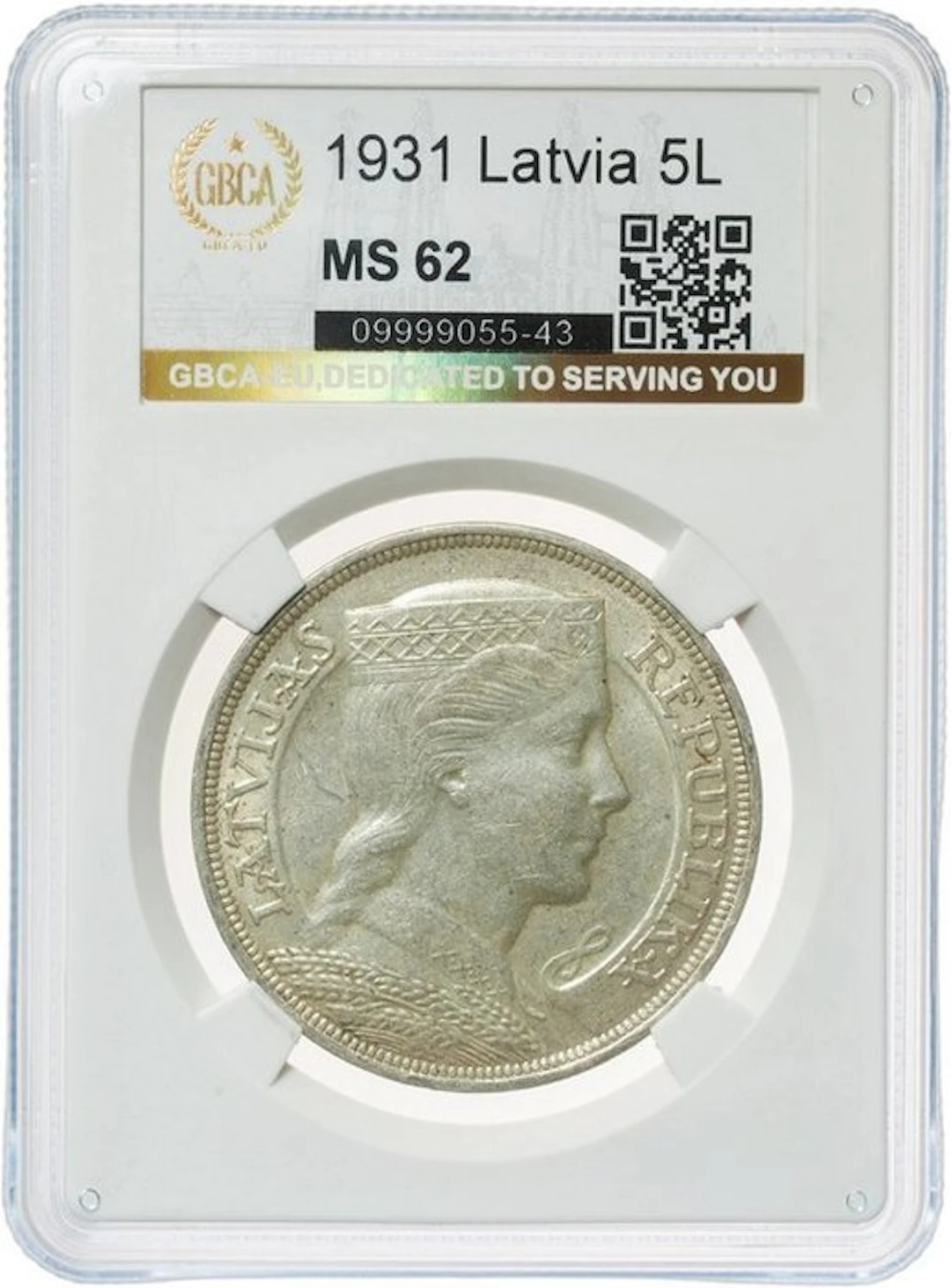 Latvia. 5 Lati 1931 - MS62