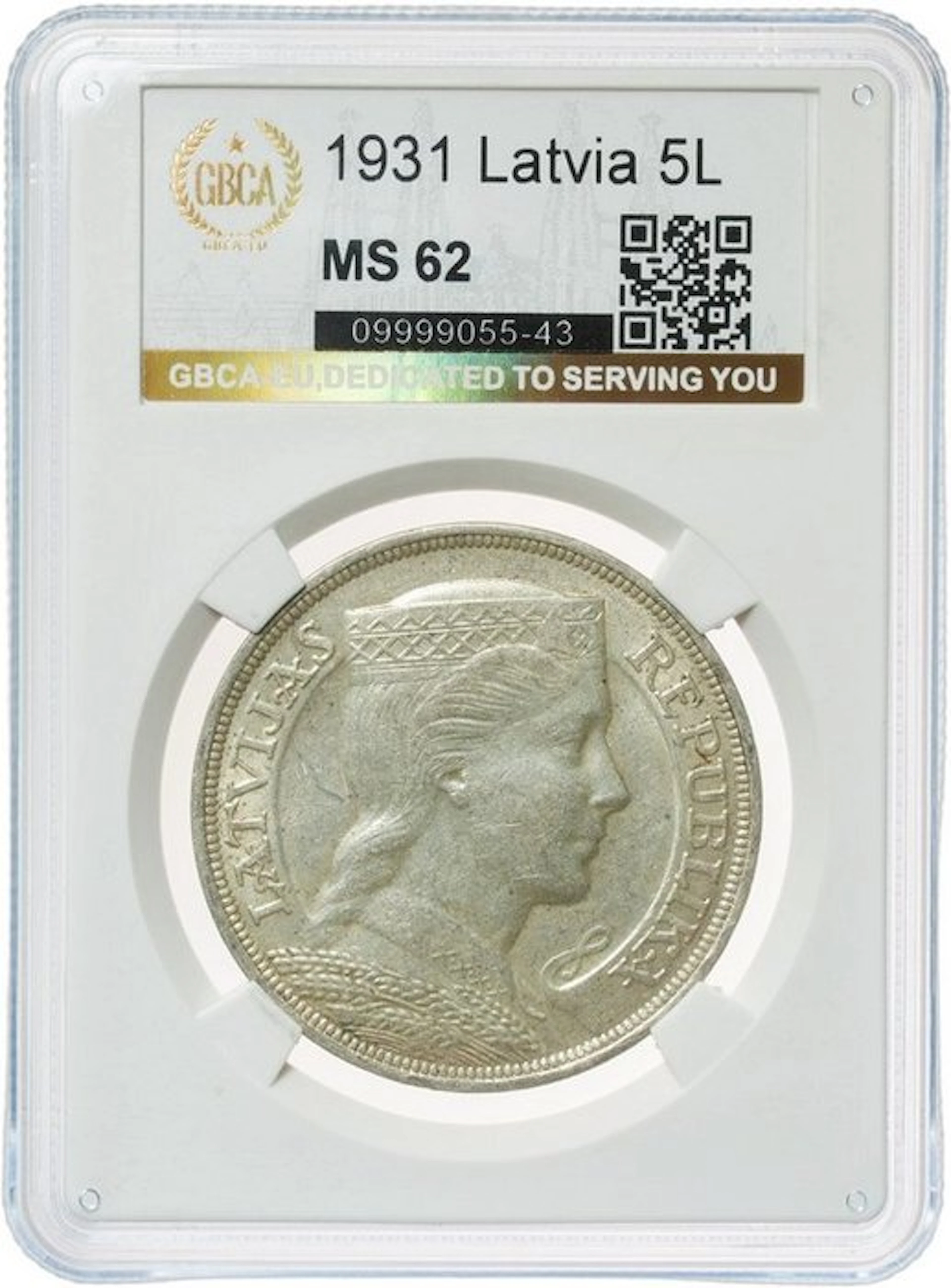 Latvia. 5 Lati 1931 - MS62