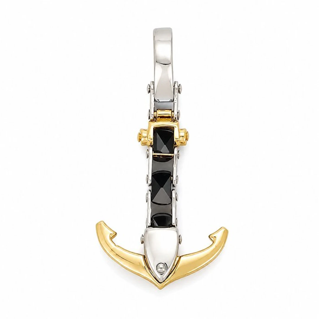 Pendant - 18 kt. White gold, Yellow gold Onyx - Made in Italy - Handmade