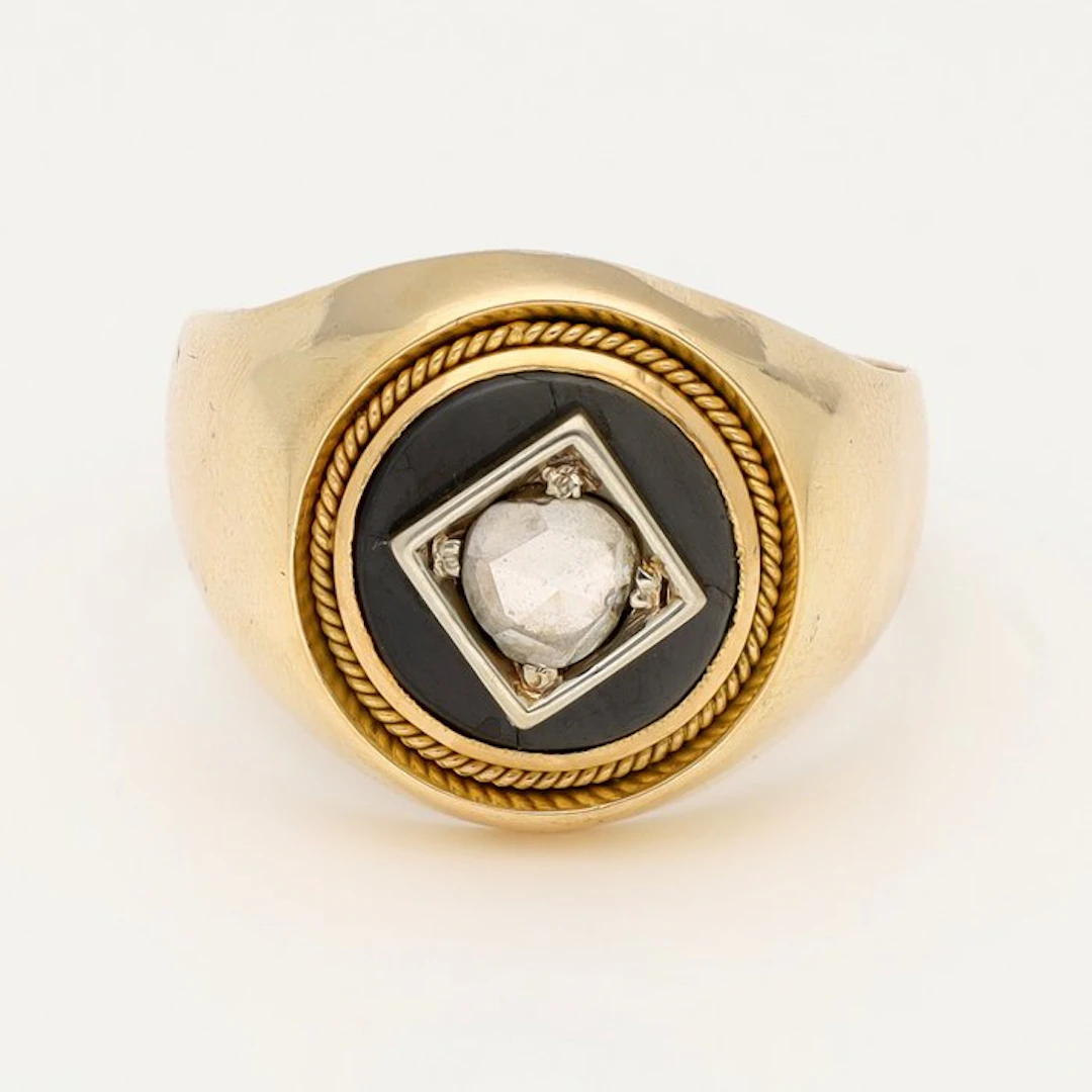 Ring - 18 kt. Yellow gold Onyx - Diamond/Natural