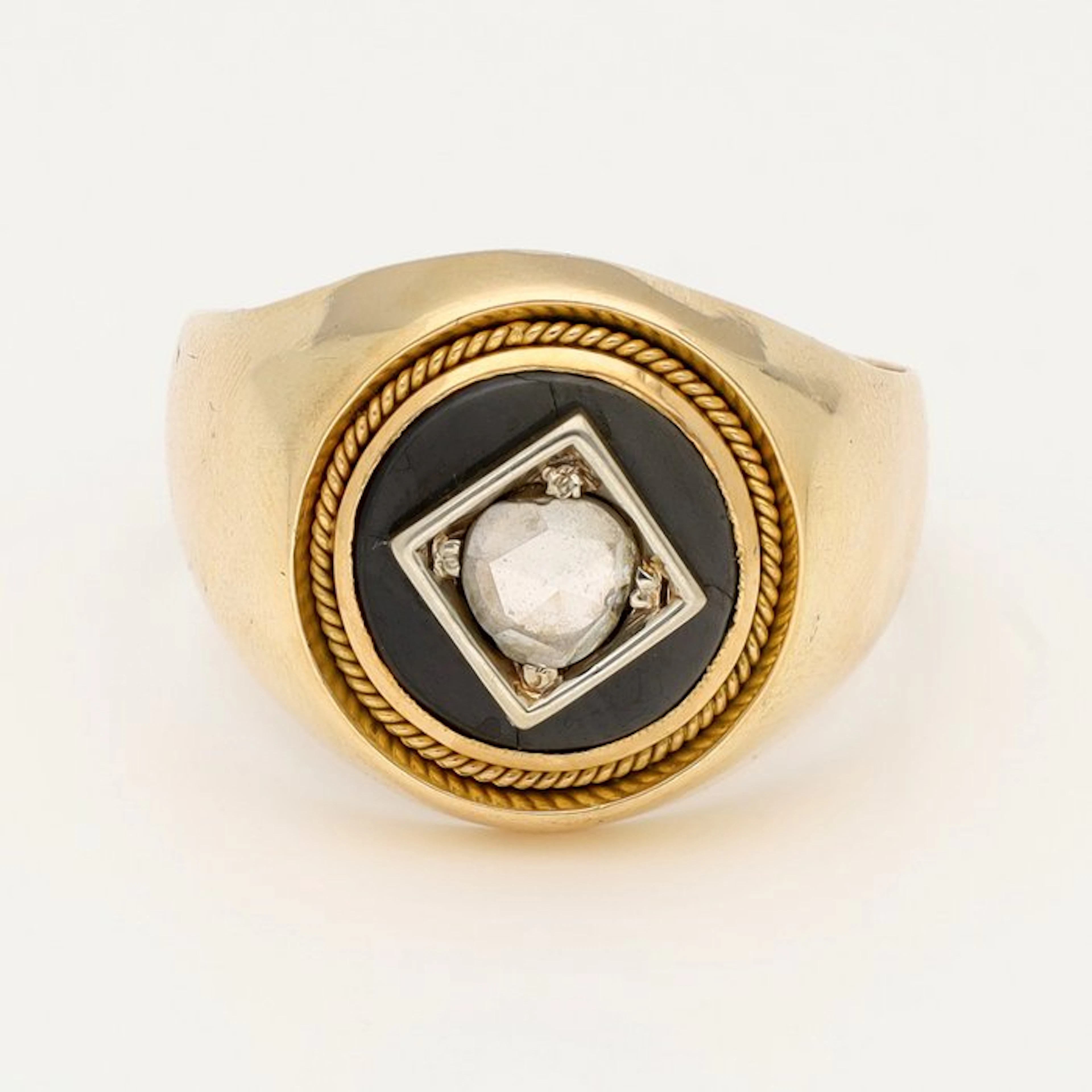 Ring - 18 kt. Yellow gold Onyx - Diamond/Natural