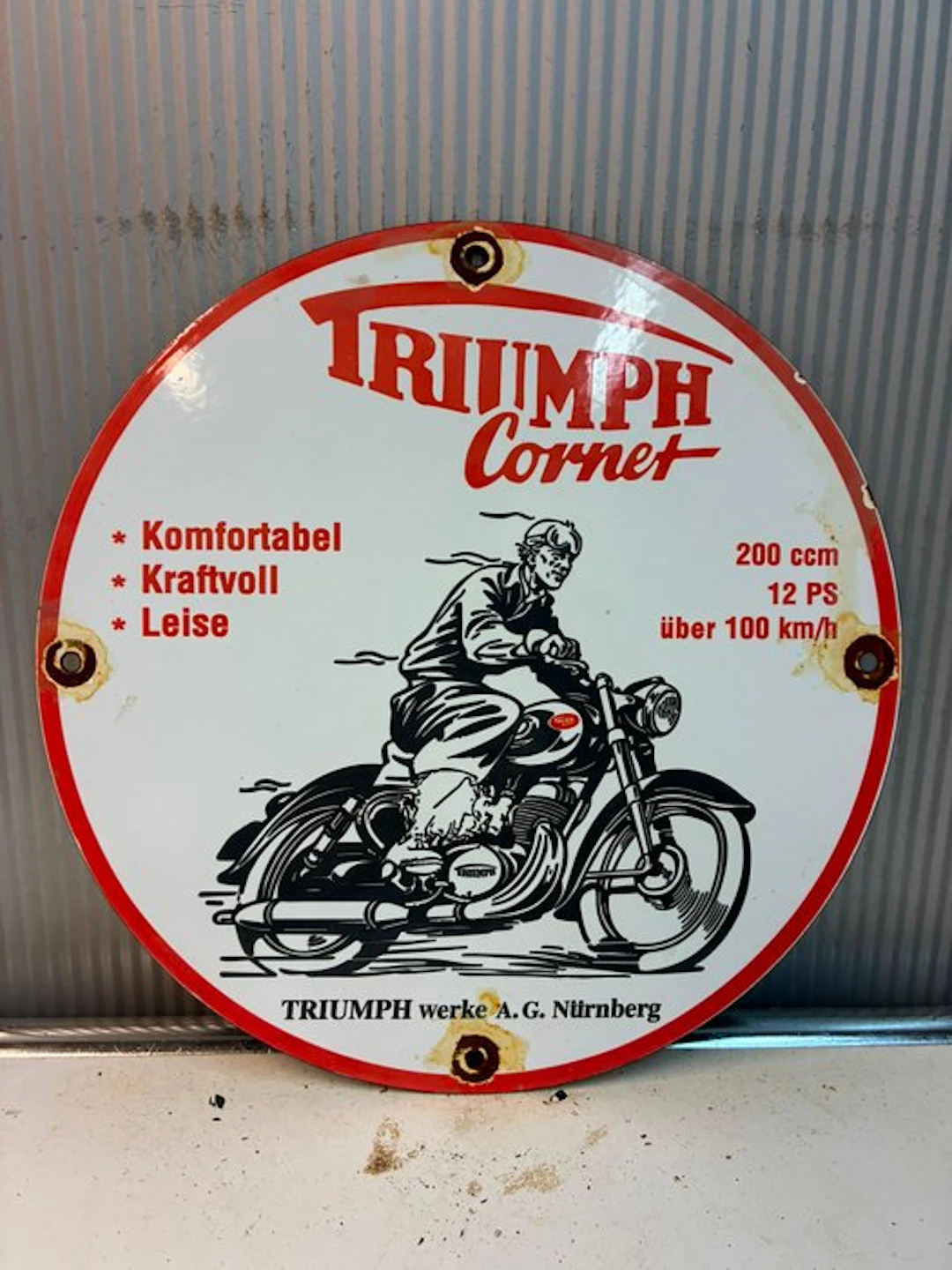 Rond Triumph Corner emaille reclamebord – Triumph motorfiets