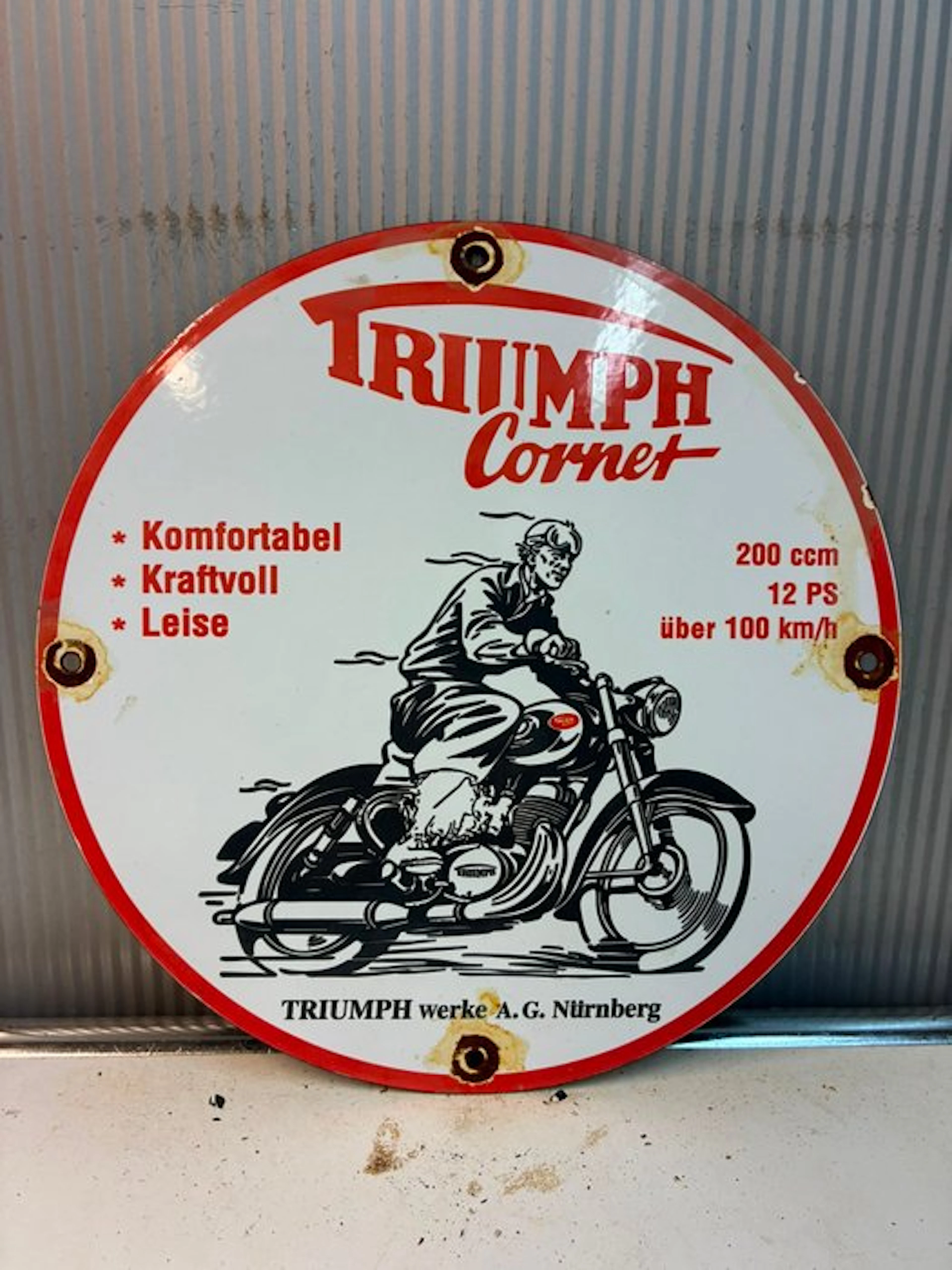Rond Triumph Corner emaille reclamebord – Triumph motorfiets