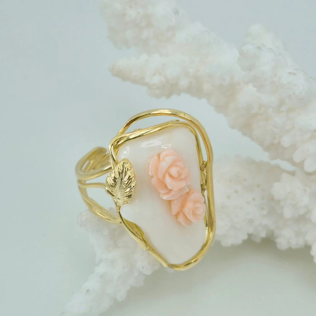 Coral - Silver, Gold-plated - Ring - Pink Coral