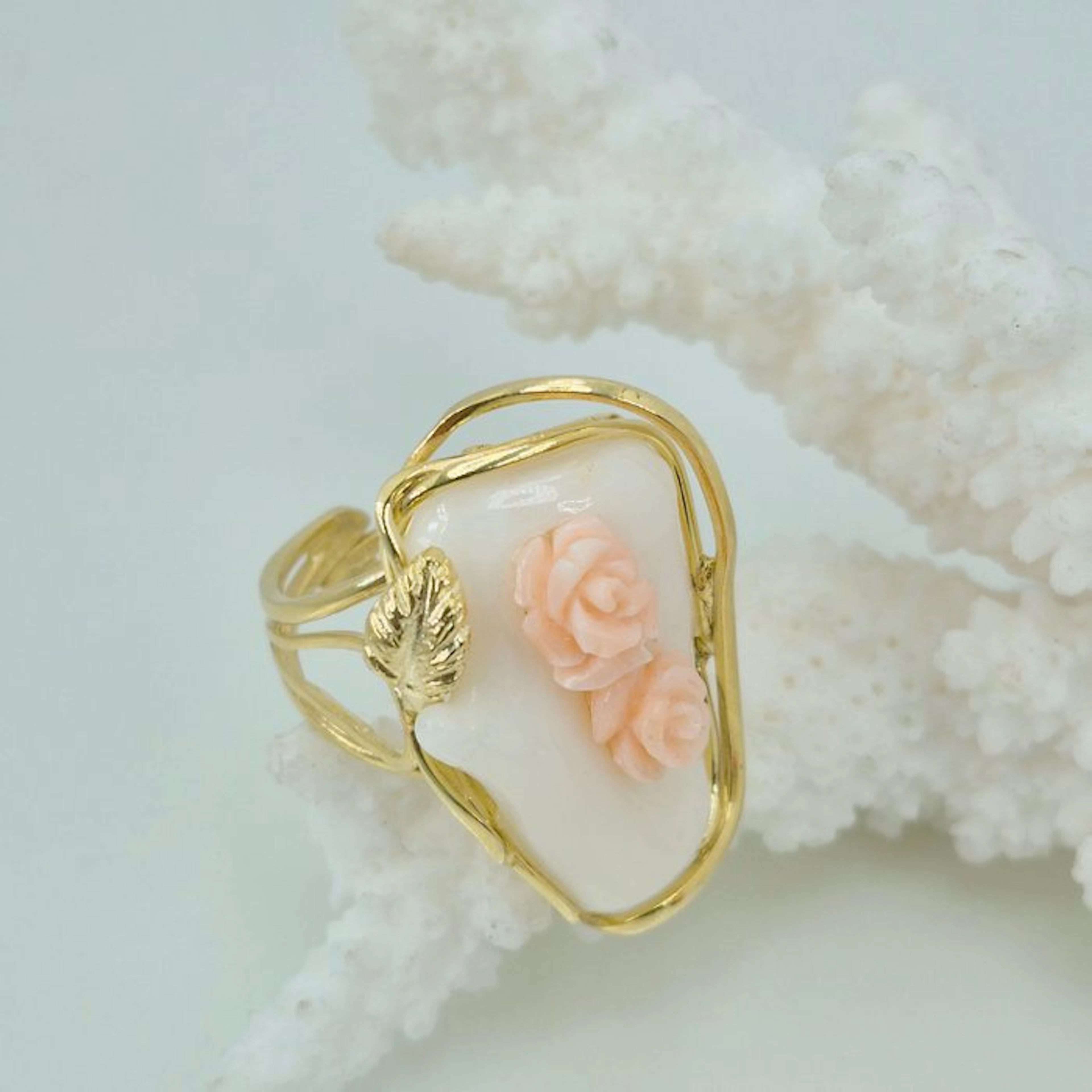 Coral - Silver, Gold-plated - Ring - Pink Coral