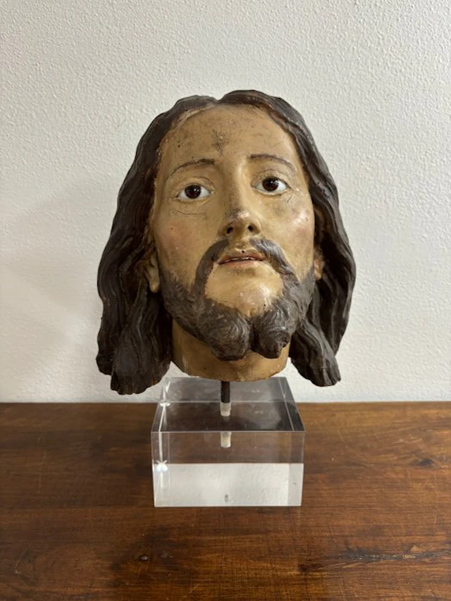 Sculpture, testa di Cristo - 23 cm - Polychrome wood