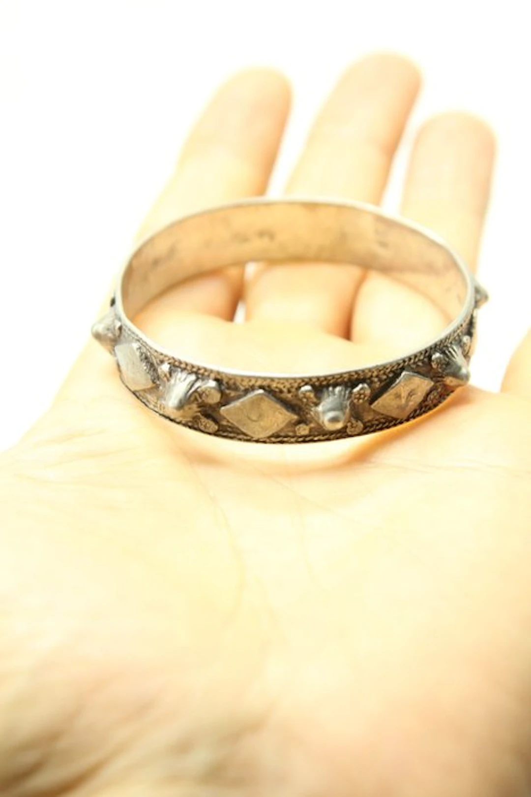 Vintage Ethnic / Tribal Silver Bangle Bracelet –...