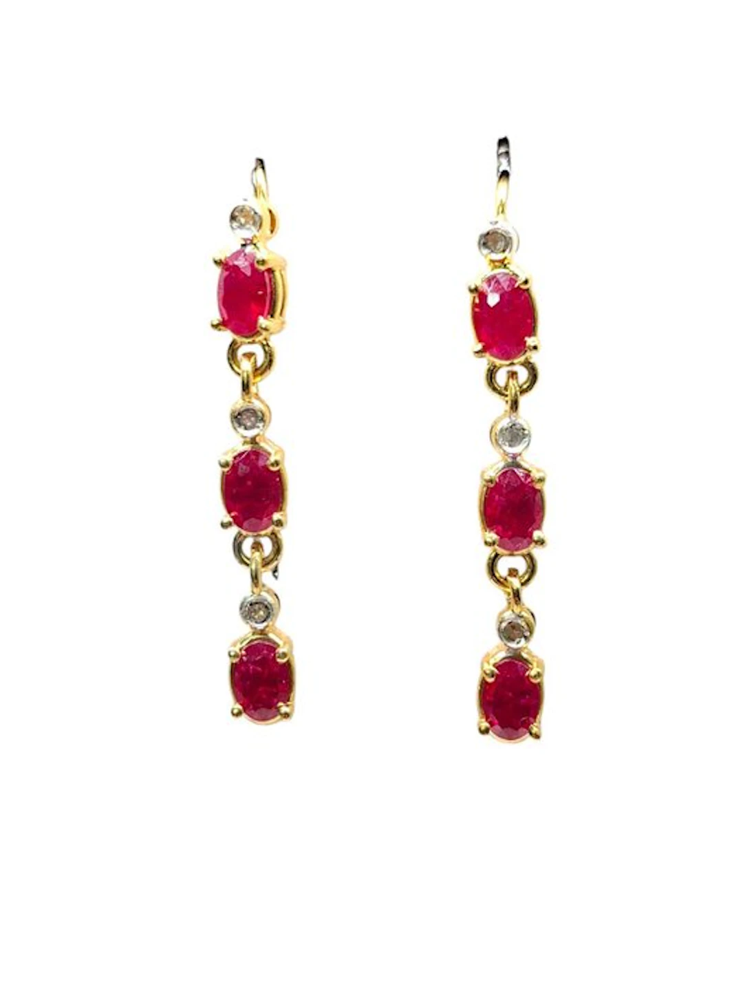 No reserve price - Earrings - 9 kt. Silver, Yellow gold Ruby - Diamond