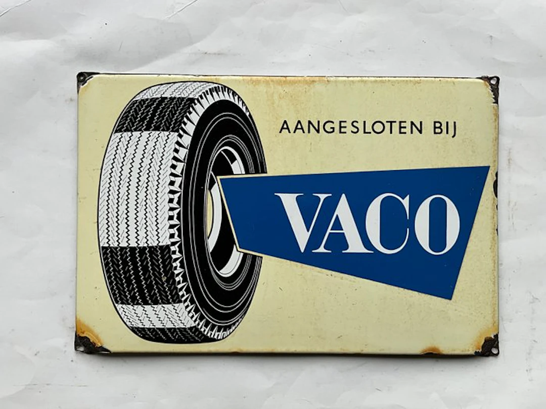 VACO Banden - Sign - Enamel advertising sign for VACO tires from the 1950s