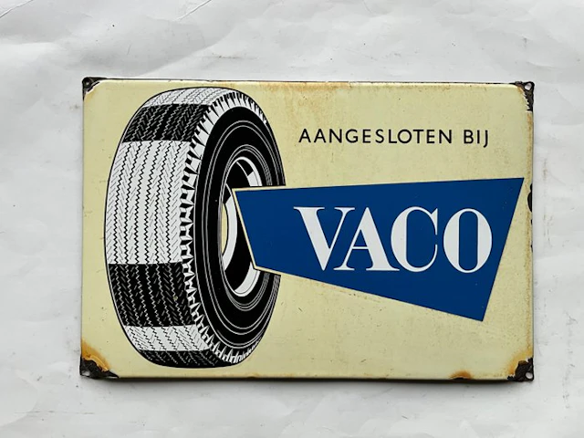 VACO Banden - Sign - Enamel advertising sign for VACO tires from the 1950s