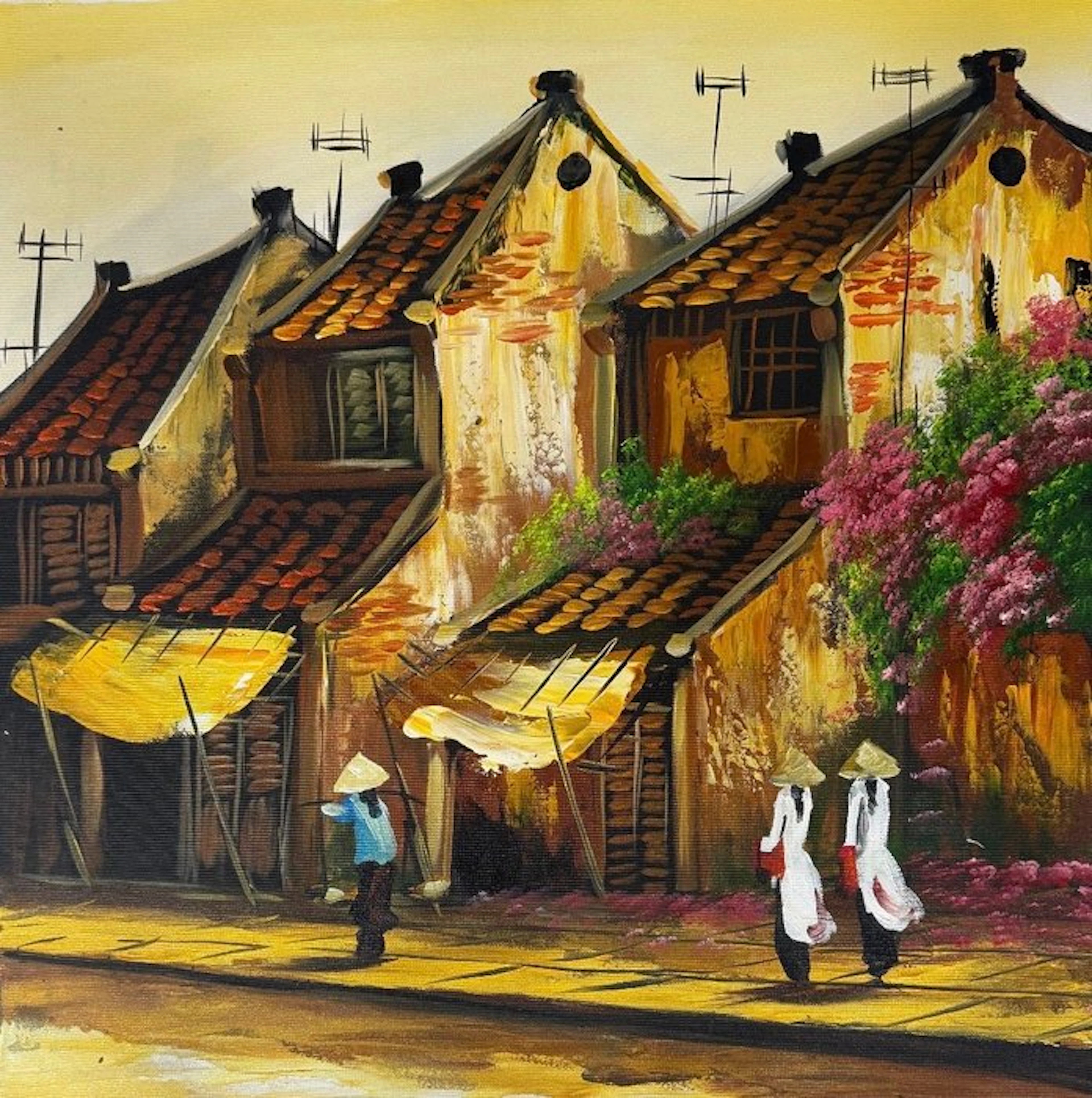 Hung Richard (1966) - Flânerie aux chapeaux de paille ↑60 →60 cm → No Reserve ✓