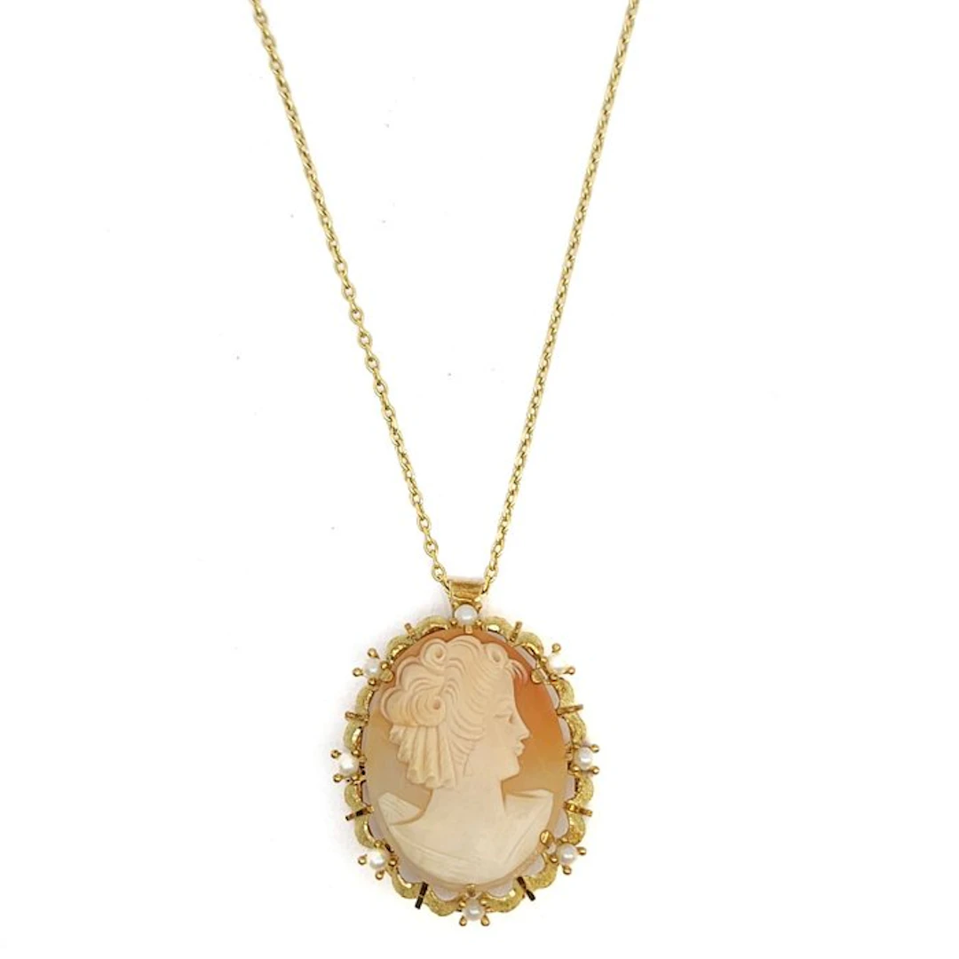 2 piece jewellery set - 18 kt. Yellow gold - 1.20ct. tw. Pearl - knob and pin