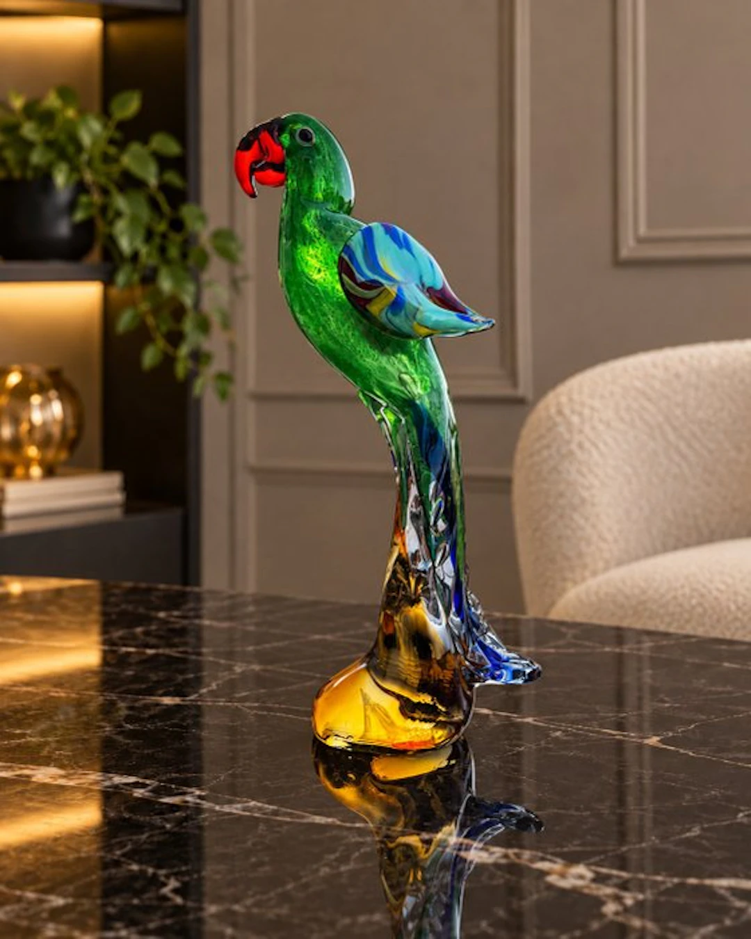 Sculpture, Imposante Glaskunst Papegaai – Handgemaakt - 28 cm - Glass
