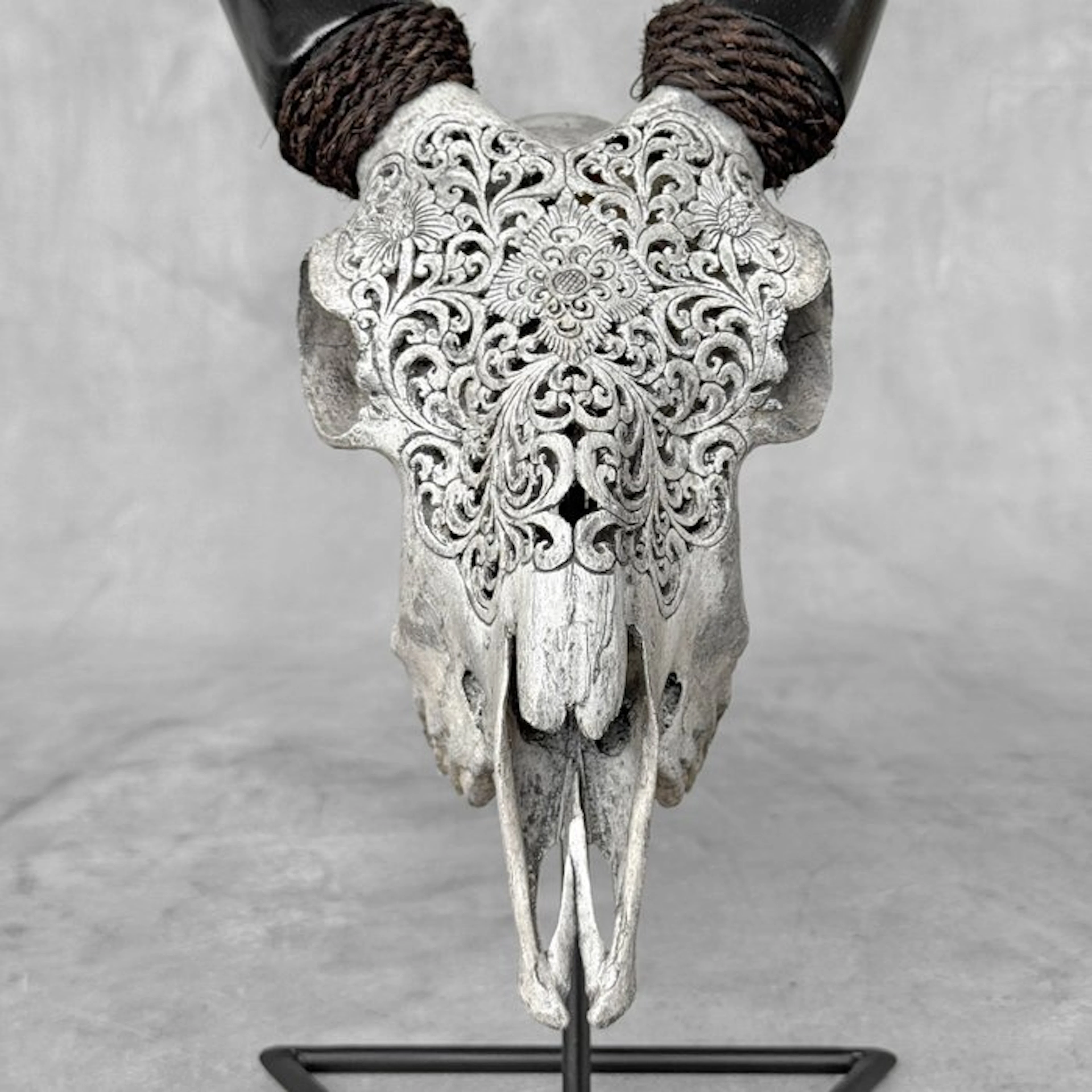 NO RESERVE PRICE - Hand-Carved Grey Goat Skull...