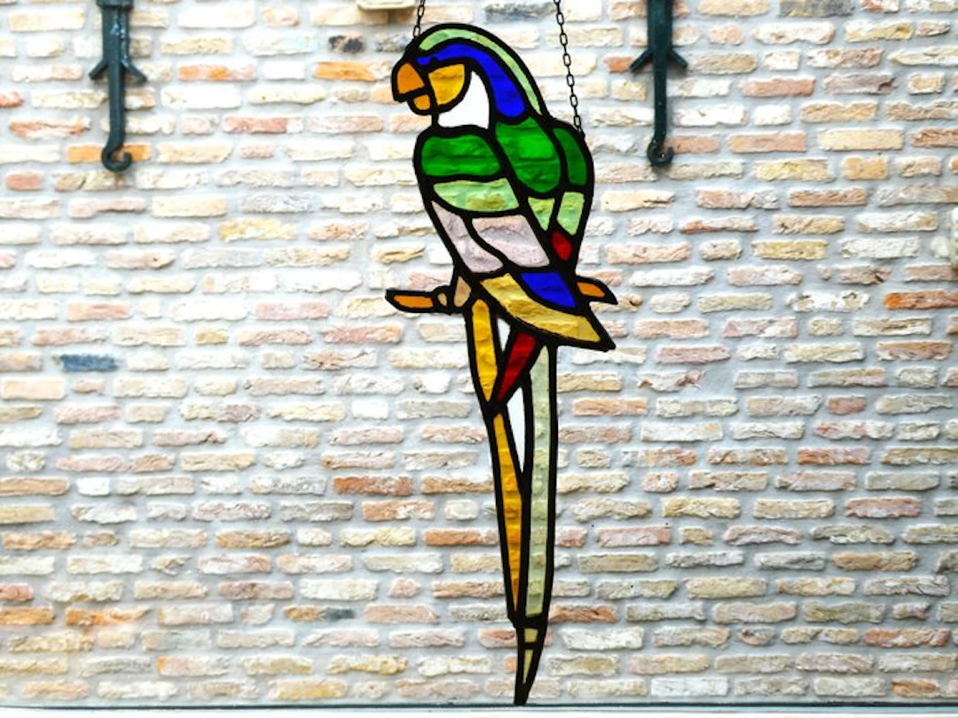 Stained glass window - Handvervaardigd - 1950-1960 - Parrot Bird Wall Hanger