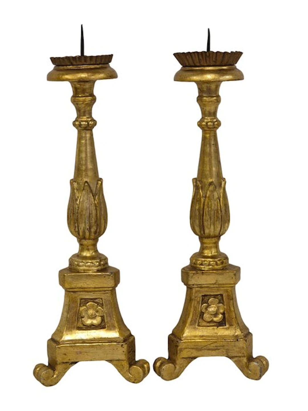 Candlestick (2) - Wood - Pair of gilded wooden candelabras